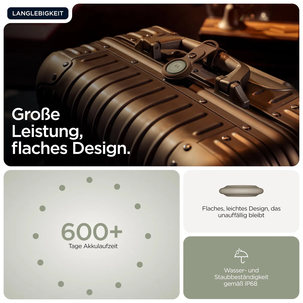Motorola Moto Tag – Smart Tracker, 1er Pack (Android- und iOS-kompatible, Bluetooth 6.0, IP67 Wasserschutz, Finder für Schlüssel, Gepäckstücke und vieles mehr), Pantone Laurel Oak