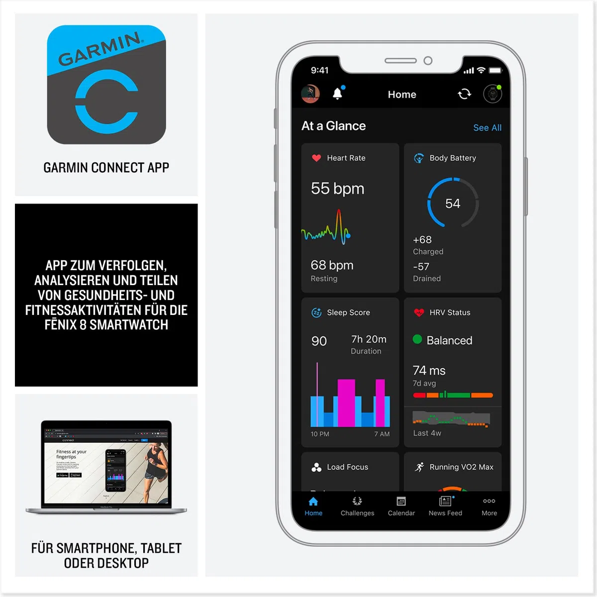 Garmin fēnix 8 47mm Multisport-Smartwatch AMOLED Touchdisplay 16 Tage Akkulaufzeit TOPO-Karten EKG
