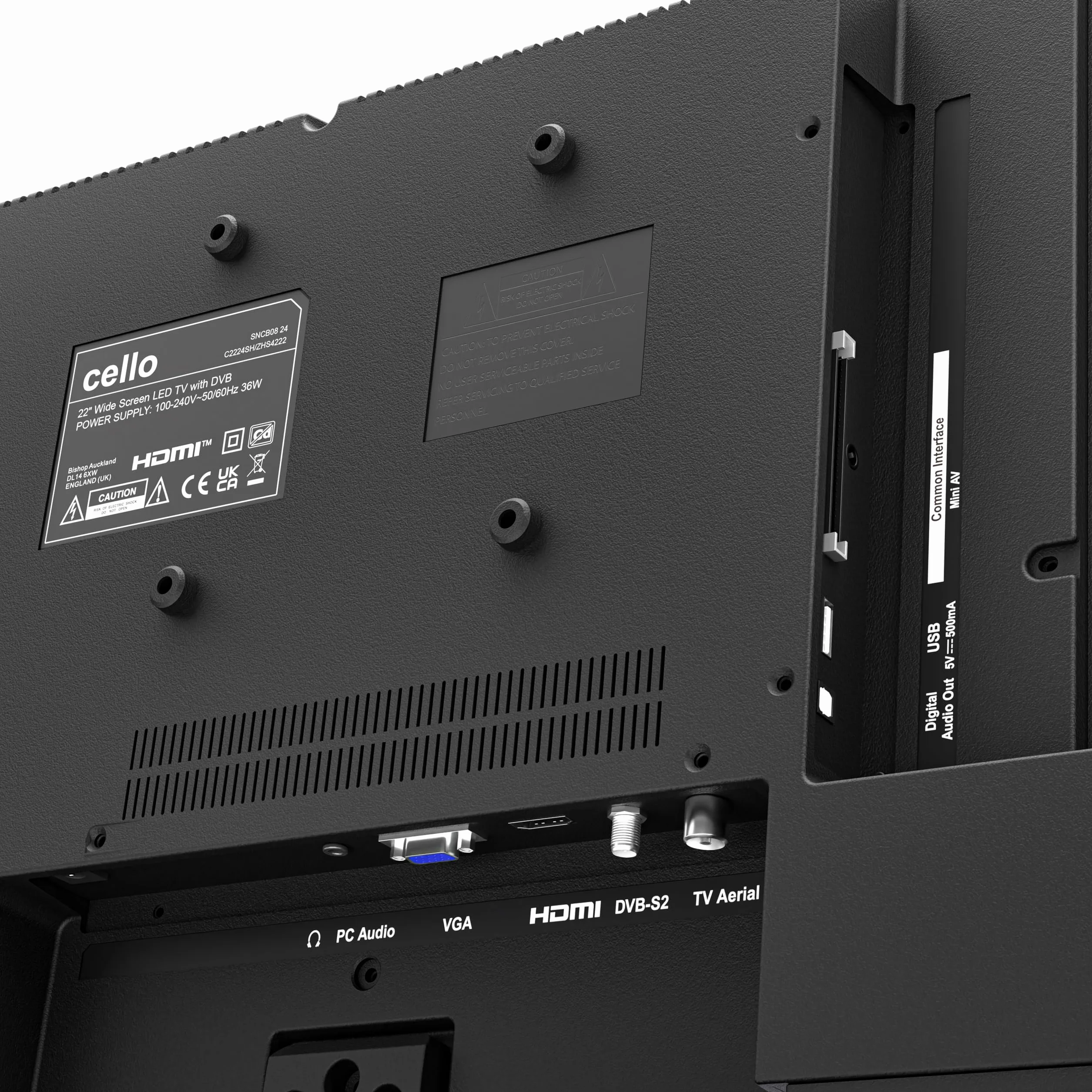 Cello C2224SH 22 Zoll Nicht-Smart/Einfach zu bedienender Fernseher mit rahmenlosem Triple-Tuner (DVB-C/-S2/-T2) Pitch Perfect Sound Ideal für kleine Räume [2025]