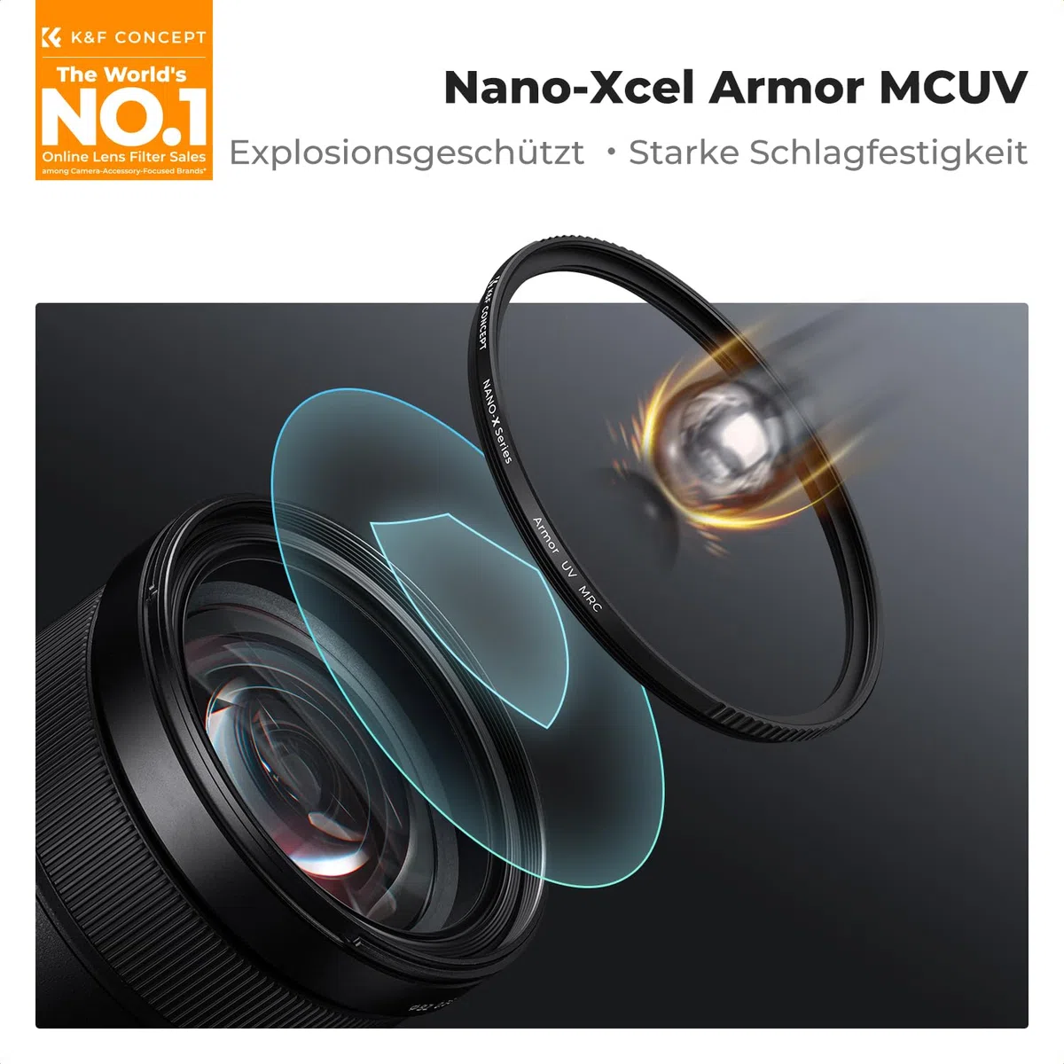 K&F CONCEPT Nano X-Serie Armor UV Filter 77mm, Explosionsgeschützter UV-Filter Schutzfilter