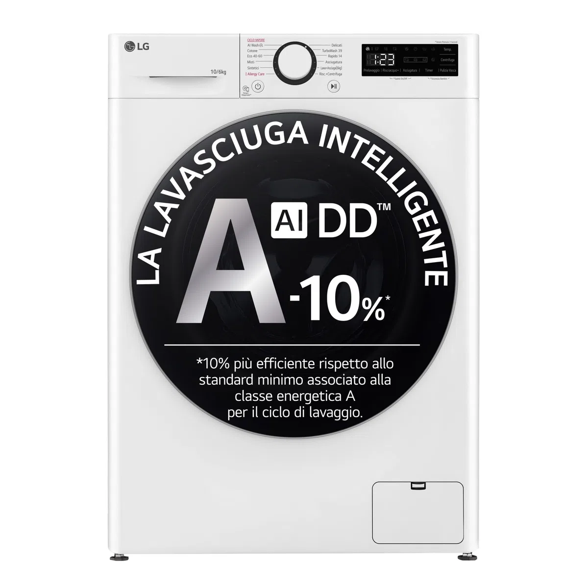 LG AI DD D4R5010TSWS Waschtrockner 10/6 kg Serie R5 Klasse D, Waschmaschine und Trockner zusammen, 1400 Umdrehungen, TurboWash360, Dampfreinigung, Eco Hybrid, Allergy Care, Inverter Direct Drive,