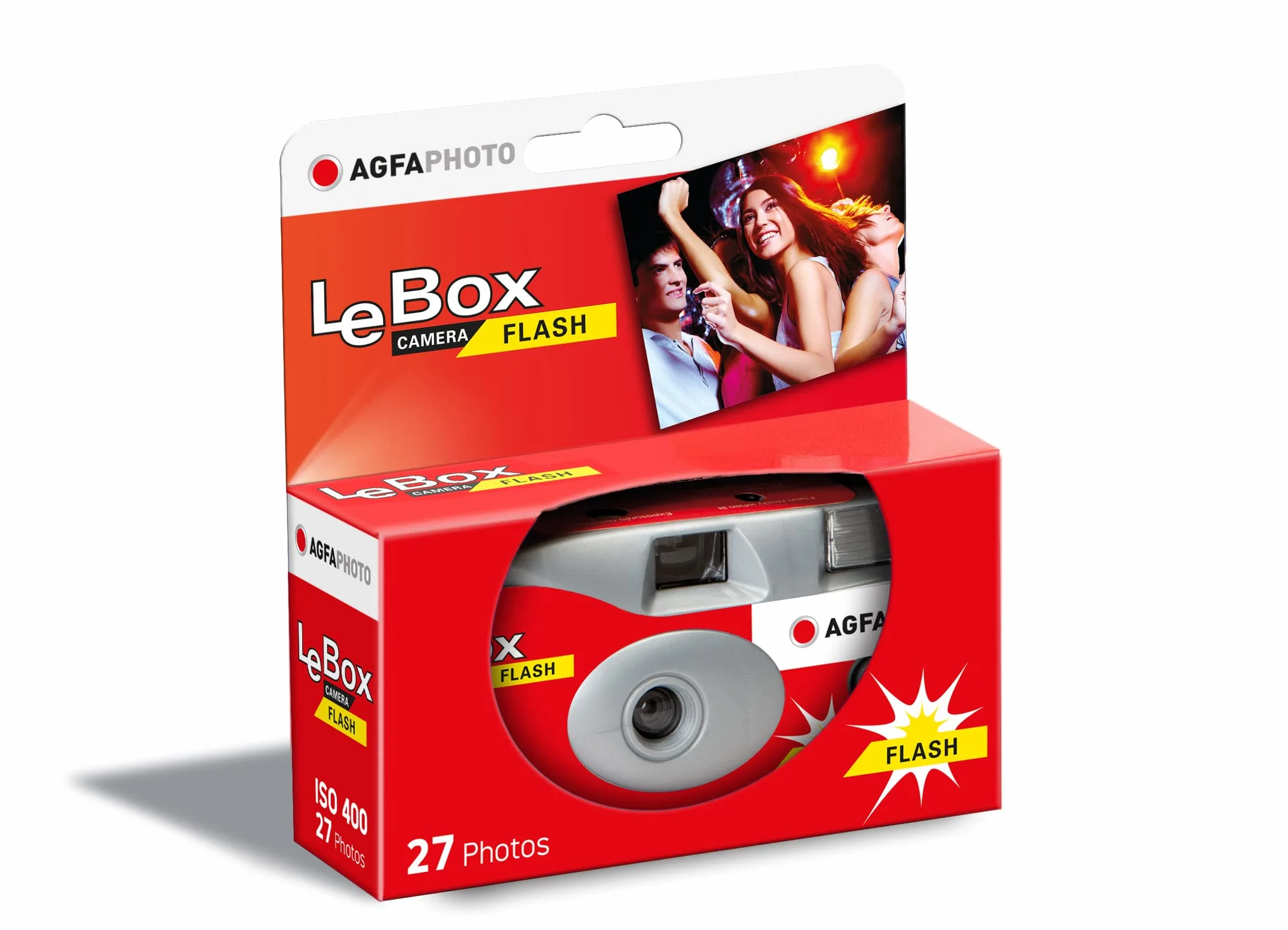 AGFA Photo LeBox Flash Einwegkamera 27 Fotos optisches Objektiv 31 mm Grau Rot 5er