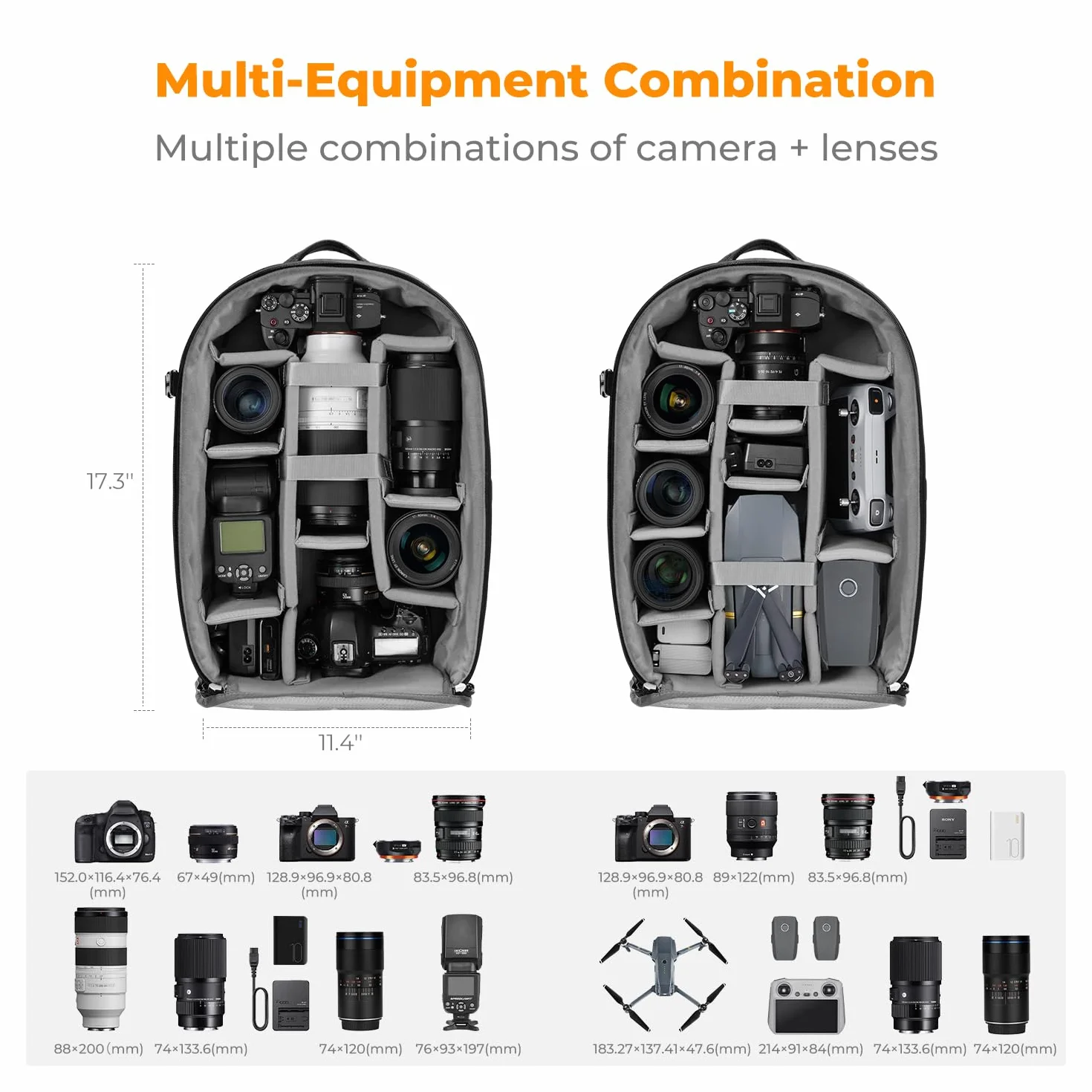 K&F CONCEPT 18L Kamerarucksack, Fotorucksack mit 15.6 Zoll Laptopfach, Große Kapazität Camera Backpack mit Regenschutz für DSLR/Stativ/Zubehör Schwarz