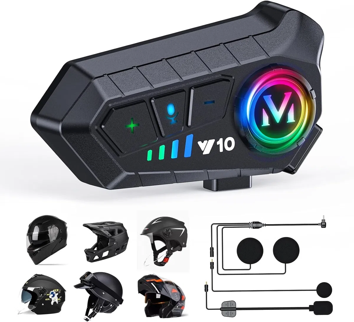 Motorradhelm Bluetooth Motorrad Helm Headset Motorcycle Helmet Bluetooth Headset Wireless DSP&CVC Geräuschunterdrückung High Sound Quality System Motorradfahren/Skifahren/Radfahren 1000mAh Y10