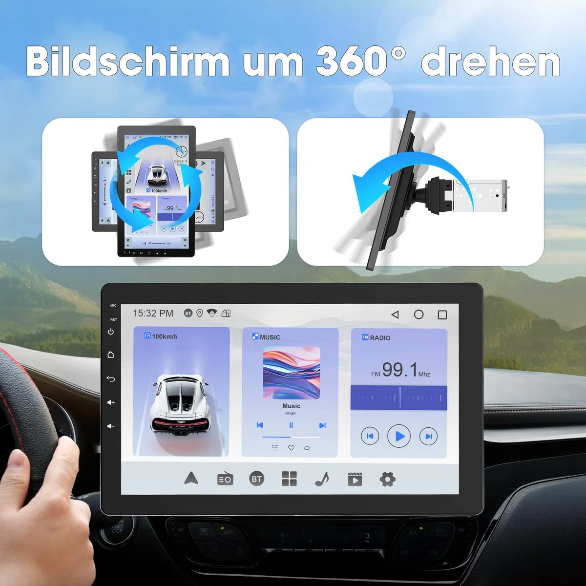 Haudio 1 Din Autoradio, 10.1 Zoll Drehbar Bildschirm, Auto Stereo mit Wireless Apple CarPlay & Android Auto, Car Play Touch Screen mit 720P Rückfahrkamera,Mirror Link, Sprachsteuerung, RDS/FM/AM Radio