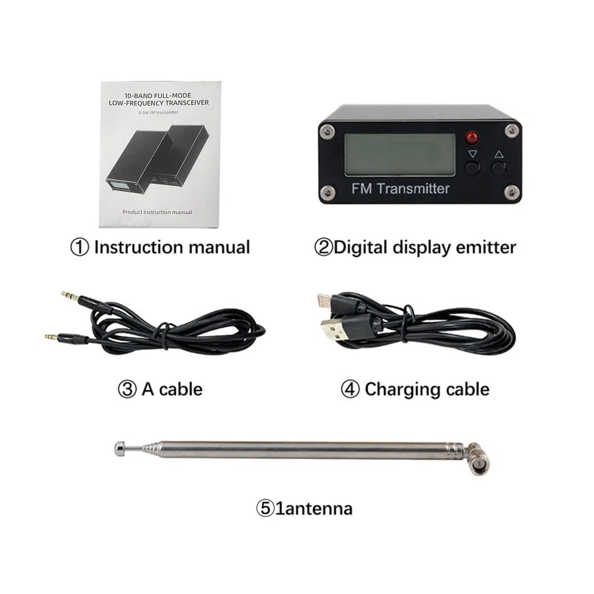Jectse Digitales FM-Sendermodul, 2000 M 500 MW FM-Stereosender, 3,5-mm-Anschluss, USB-C-Anschluss, für Kleine -Radiosender, Telefon, PC, MP3 (Black)