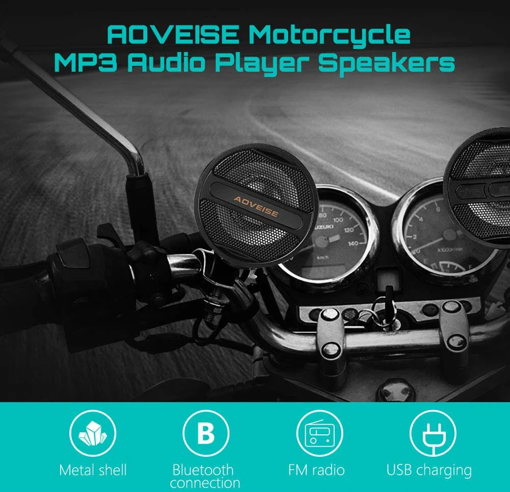 12V 3-Zoll-Motorrad-Audio-Player Bluetooth Lautsprecher Alle Metallwasserdichtes Moto MP3-Player-Alarm-System Verstärker ATV UTV USB FM Radio,C