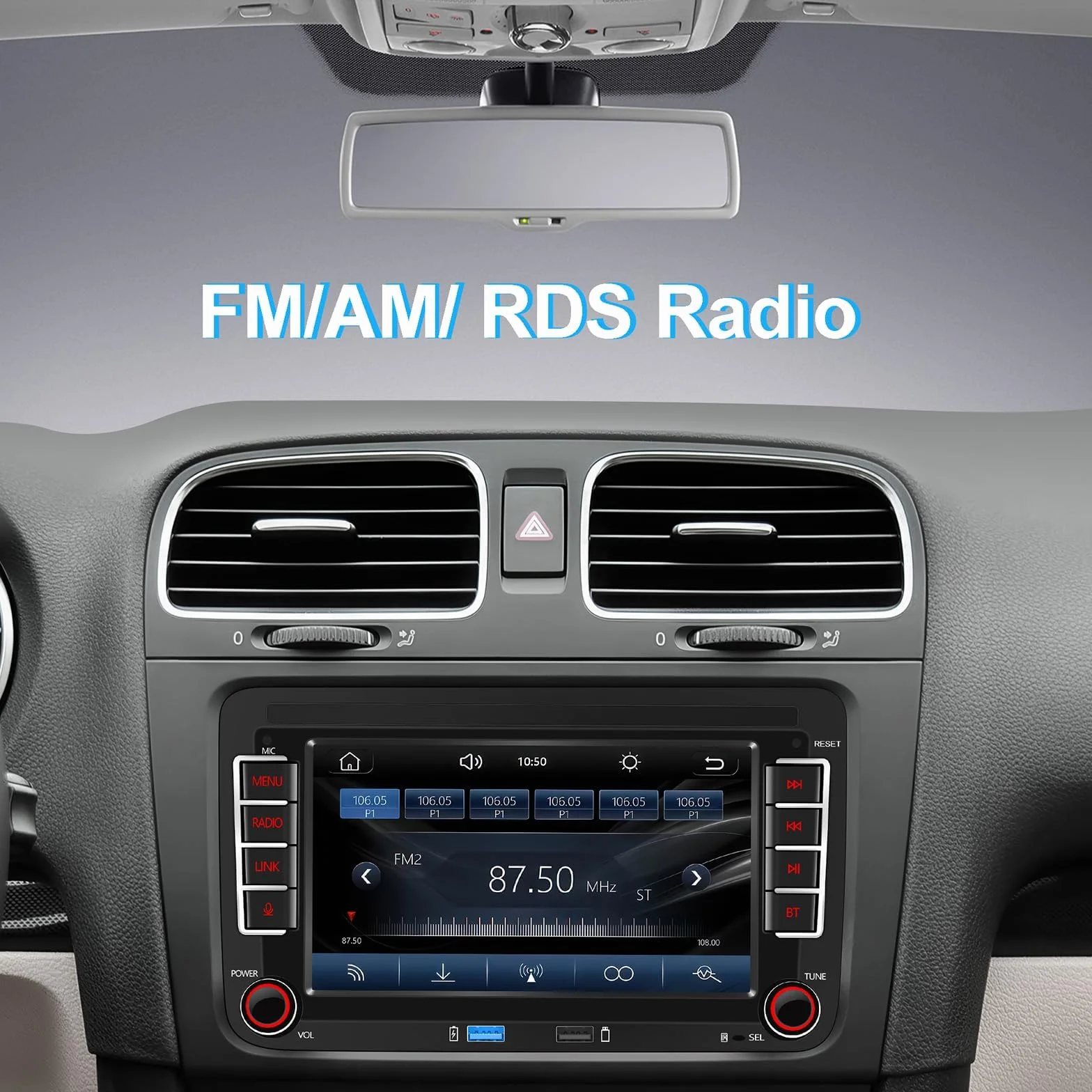 Autoradio für VW Golf 5/6/Jetta/Polo/Passat/T5/EOS-(Start in 3–5 Sekunden) | 7“ Display mit integriertem Apple CarPlay & Android Auto, FM/AM/DSP/Bluetooth / Mikrofon, Lenkradsteuerung – Plug-and-Play