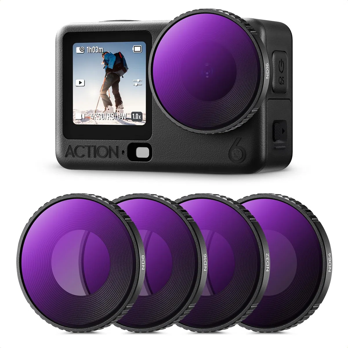 K&F CONCEPT ND Filter-Set Kompatibel mit DJI Osmo Action 6, Schraubenbefestigung Graufilter ND8 ND16 ND32 ND64 4er-Pack Lichtreduzierende Filter zur Belichtungssteuerung aus Optischem Glas