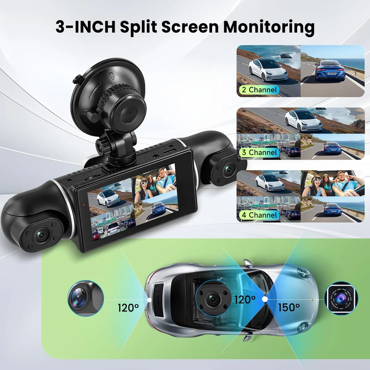Hodozzy 2K WiFi 4-Kanal Dashcam Auto mit App Gesteuerte, Dash Cam mit Loop Aufzeichnung, 3 Zoll Dashcam mit Nachtsicht, G-Sensor, Spiegelbild, Parkmodus, Spiegelungsfunktion, Rückfahrhilfe+ TF Karte