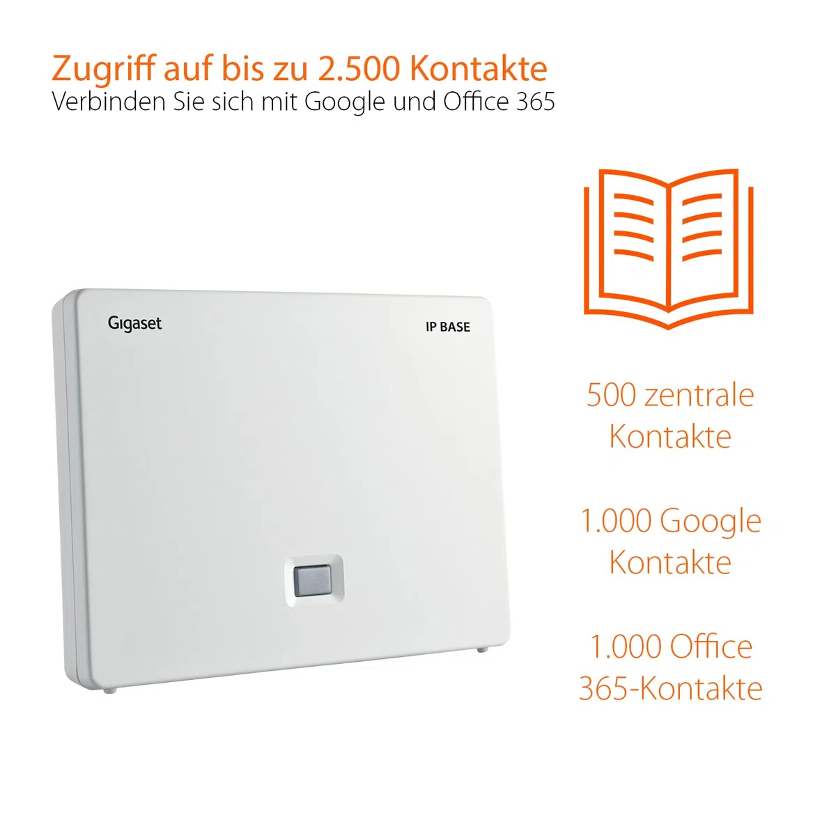 Gigaset IP Base - DECT-Basis-Station für Ihr eigenes Kommunikationssystem - unterstützt 6 Mobilteile - Zugriff auf Google und Office 365-Kontakte - zentrales Telefonbuch - 3X Anrufbeantworter, weiß