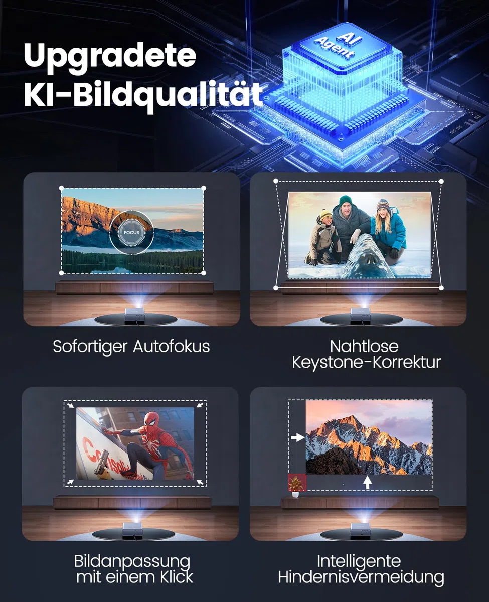 Smart Beamer 4K Heimkino 1000 ANSI Full HD 1080P Mini Projektor mit Netflix-App Dolby Autofokus Trapezkorrektur WiFi6 Bluetooth