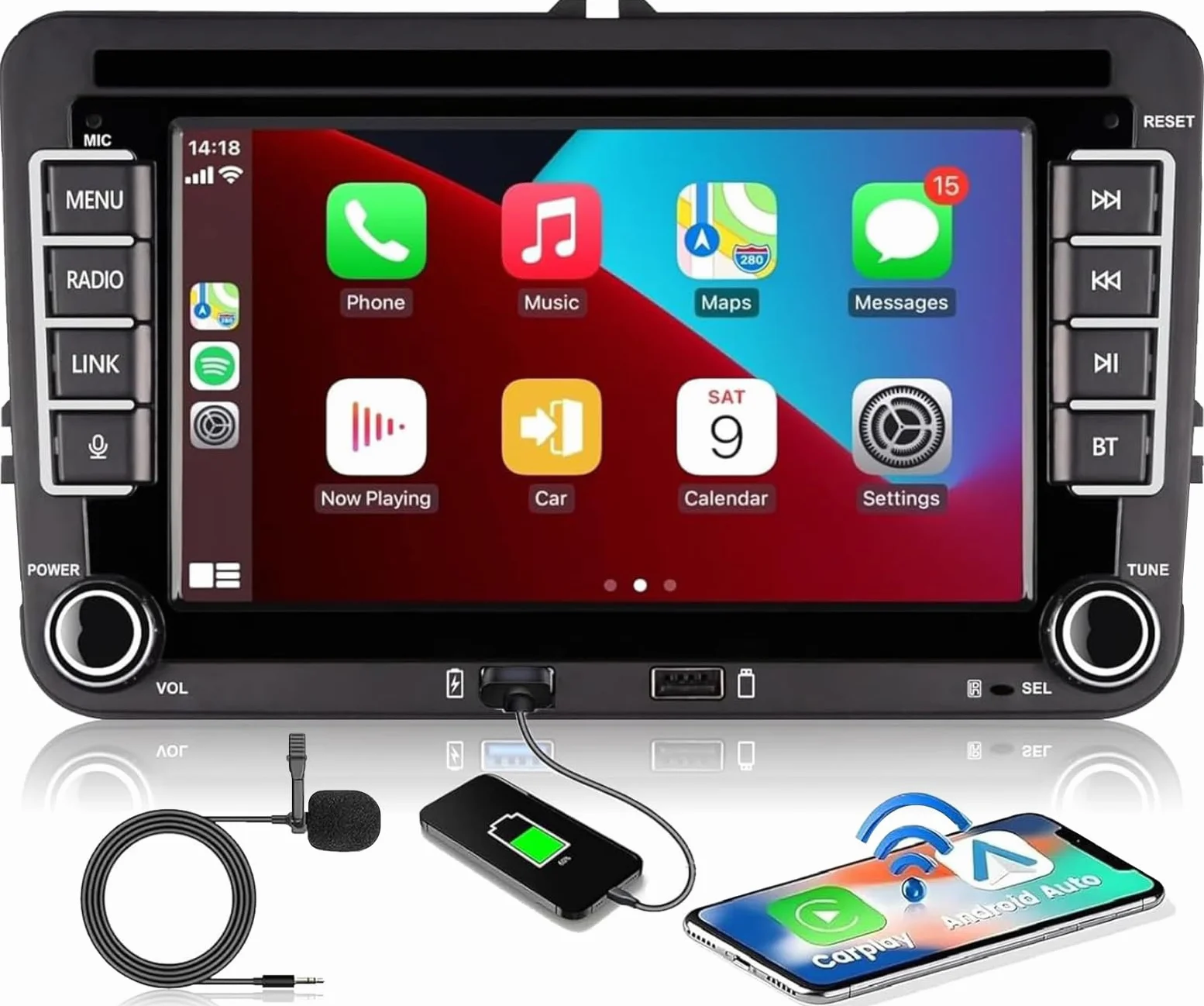 Autoradio Bluetooth Bildschirm für VW Golf 5 6 Polo T5 Passat Touran Sitz mit FM/AM, Apple Carplay, Android Auto, SWC, Mirror Link, 2 Din Dab Autoradio Touch Display