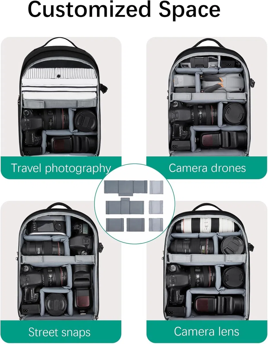 bagsmart Kamerarucksack, DSLR SLR kameratasche Passend für 15,6-Zoll Laptops, Wasserfeste Fotorucksack mit Regenschutz, Stativhalter, Schwarz Groß