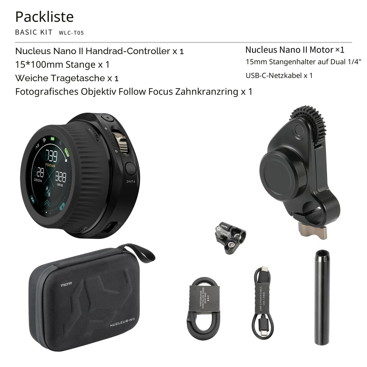 Tilta Nucleus Nano II Follow Focus Drahtloses Objektivsteuersystem WLC-T05 | Inkl. Motor, USB-C Stromkabel, Handrad Controller, Kompatibel mit Nucleus M/Nano, DJI Ronin Gimbals, Kameras