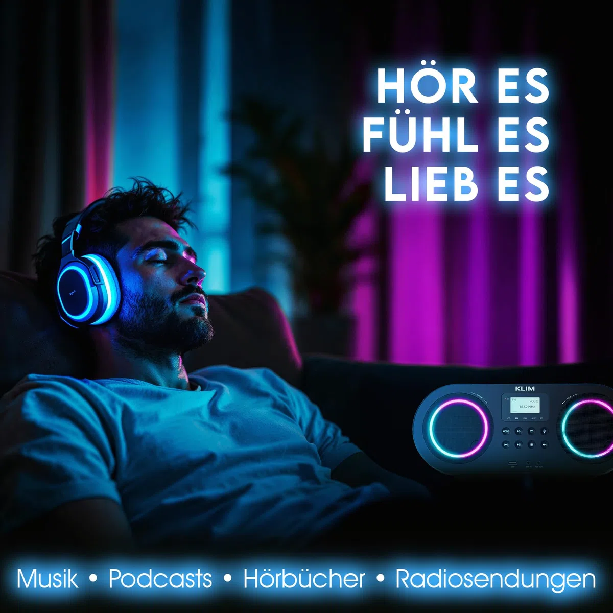 KLIM Boombox B5 Radio mit CD Player + FM Radio, Bluetooth, AUX, USB + NEU + CD Player tragbar mit kabellosem Modus und aufladbaren Akku + CD-Player mit Autosleep, Digital EQ