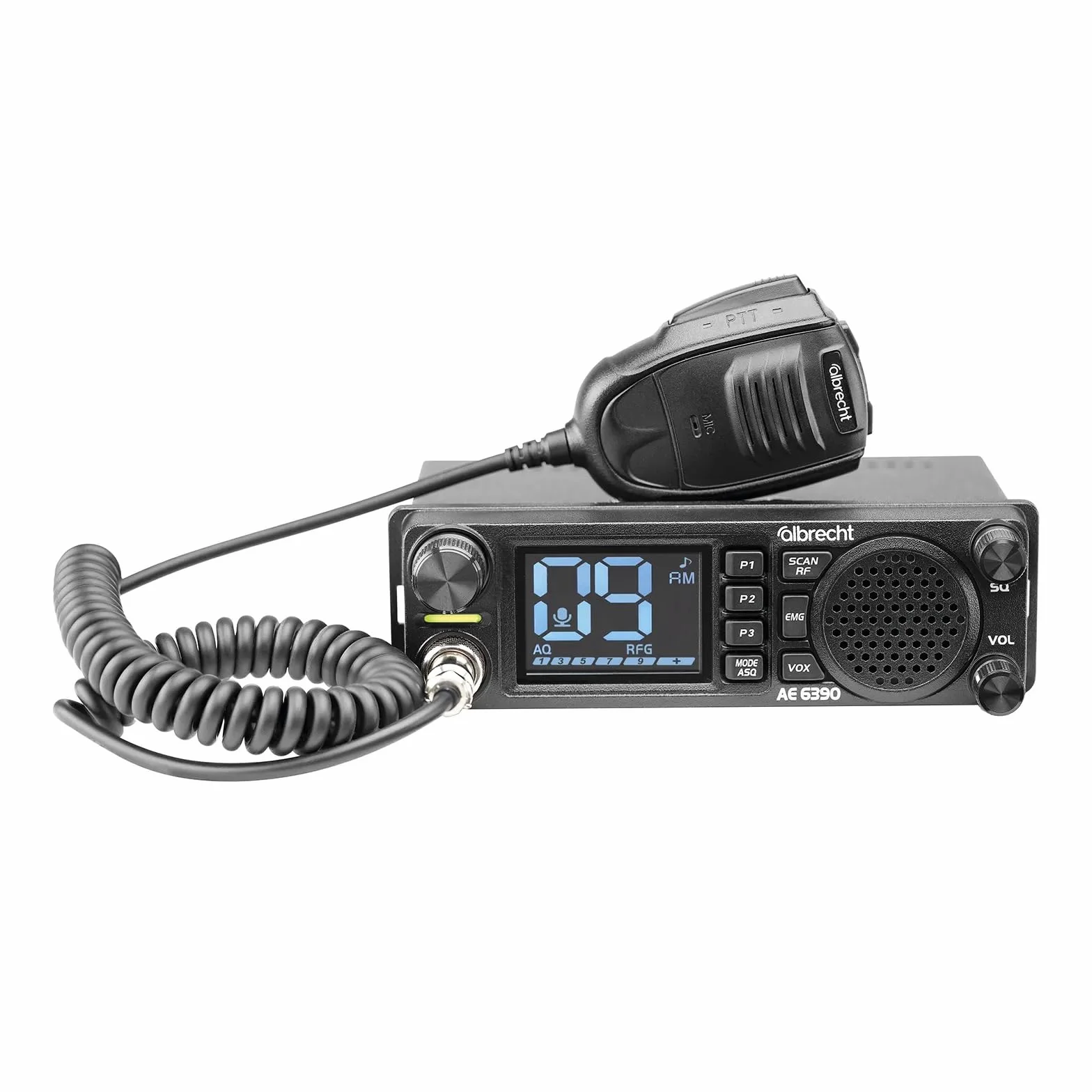 Albrecht AE 6390 CB-Funkgerät – 2,4" Display, VOX Freisprechfunktion, DIN-Einbau, 40 AM/FM Kanäle, 2W Frontlautsprecher, Kanalsuchlauf, RF Gain, inkl. Mikrofon & Zubehör, schwarz, 12639