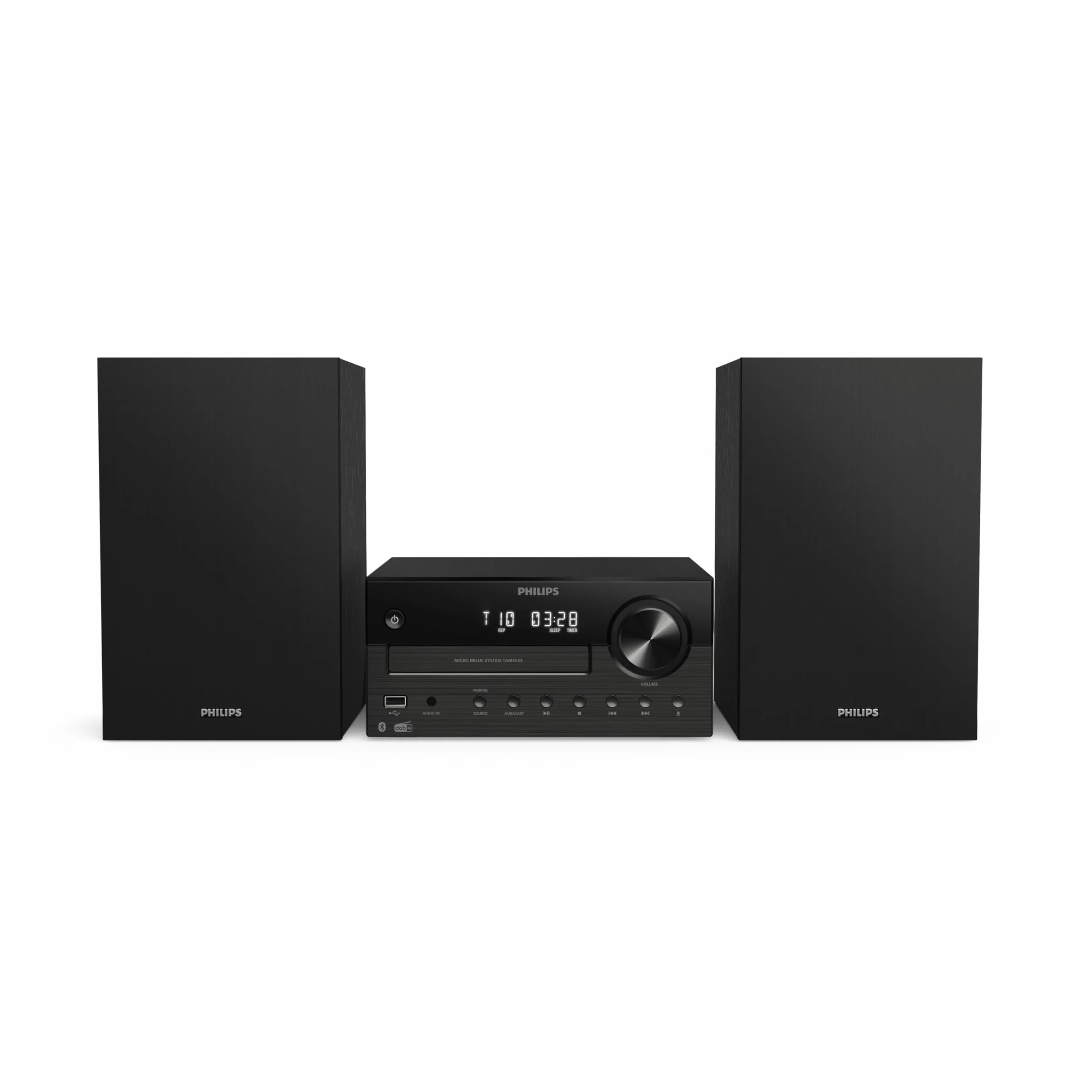Philips TAM4555 Mikro-Hi-Fi-Anlage – 100 W, Bassreflex, DAB+/UKW, CD, USB, Audio-Eingang, Bluetooth 5.4, Auracast, Fernbedienung, digitale Soundvoreinstellungen, umweltfreundliche Verpackung