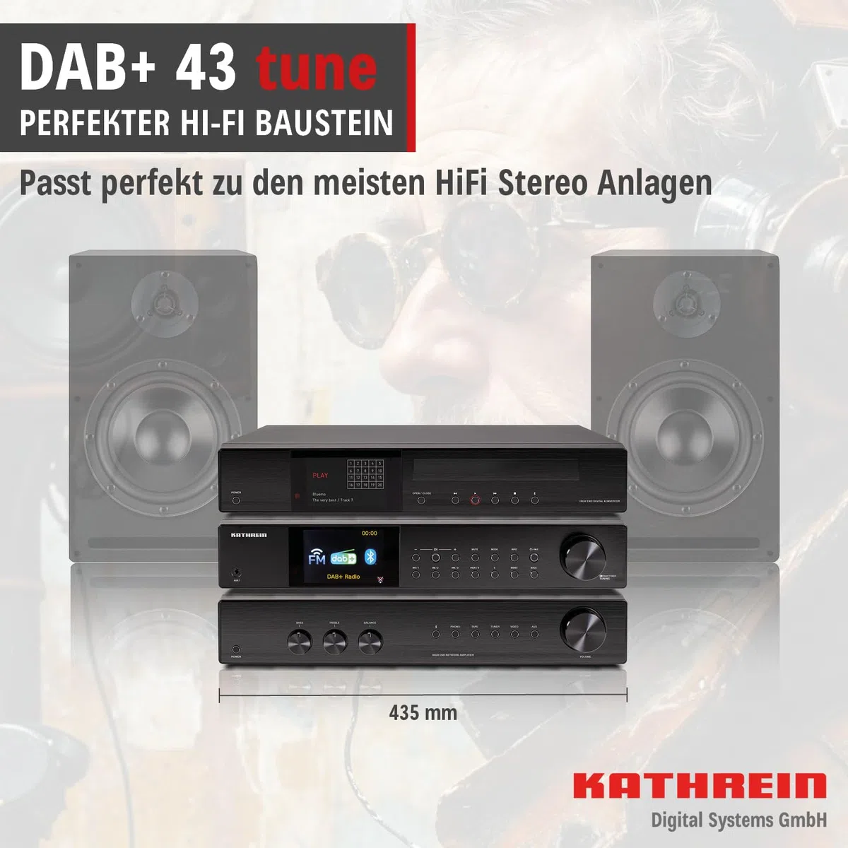 KATHREIN Internetradio DAB+ 43 Tune mit DAB+ und UKW-Empfang zur Erweiterung Einer HiFi Anlage, 2,4 GHz WLAN, Bluetooth, SpotifyConnect, Musik Streaming per UPnP | 4″ Farbdisplay, Streamingdienste Amazon Music, Spotify, Deezer, Bluetooth Audio Streaming,