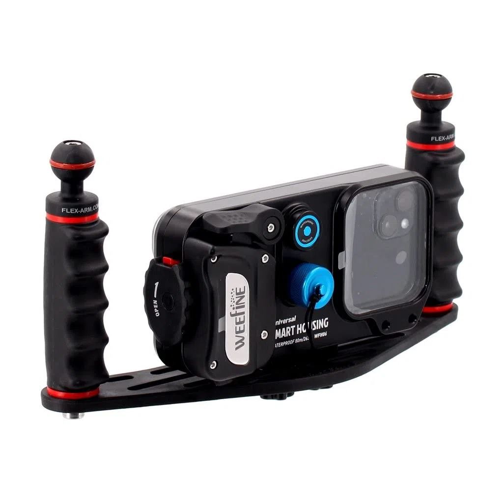 Kameraschiene 320 mm für Unterwassergehäuse mit Doppelgriff und Kugel 25 mm Unterwasserfotografie FLEX-ARM ST20204