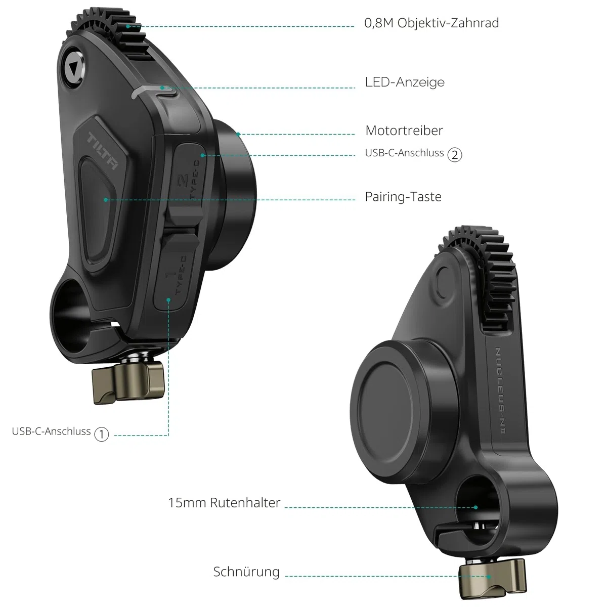Tilta Nucleus Nano II Follow Focus Drahtloses Objektivsteuersystem WLC-T05 | Inkl. Motor, USB-C Stromkabel, Handrad Controller, Kompatibel mit Nucleus M/Nano, DJI Ronin Gimbals, Kameras
