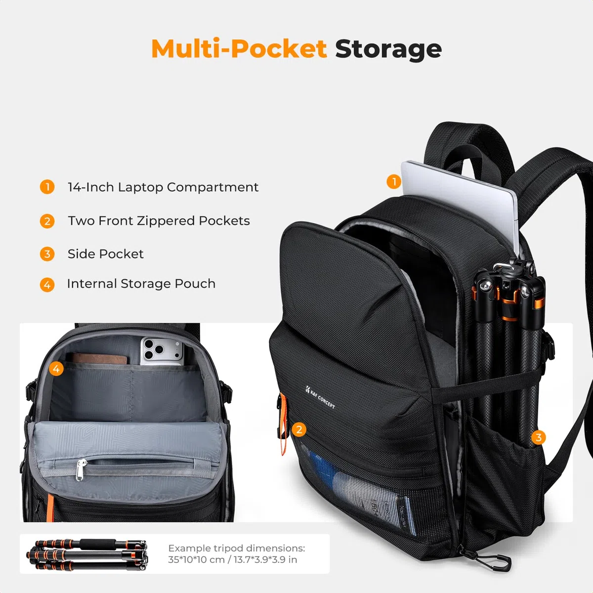 K&F CONCEPT Kamerarucksack 25L Leichter | Regenschutz und herausnehmbarer Trennwand Kameras Stativ Fotografie Videografie