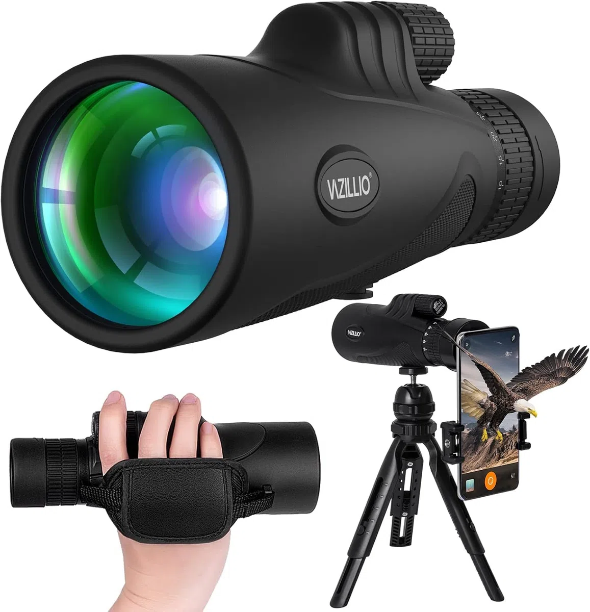 Monokular Teleskop 10-30x50 HD Monokulare Fernrohr mit Smartphone-Halter und Stativ, Wasserdicht Handy Monokular für Wildtiere Vogelbeobachtung Jagd Camping Reisen Wildtiergeheimnis