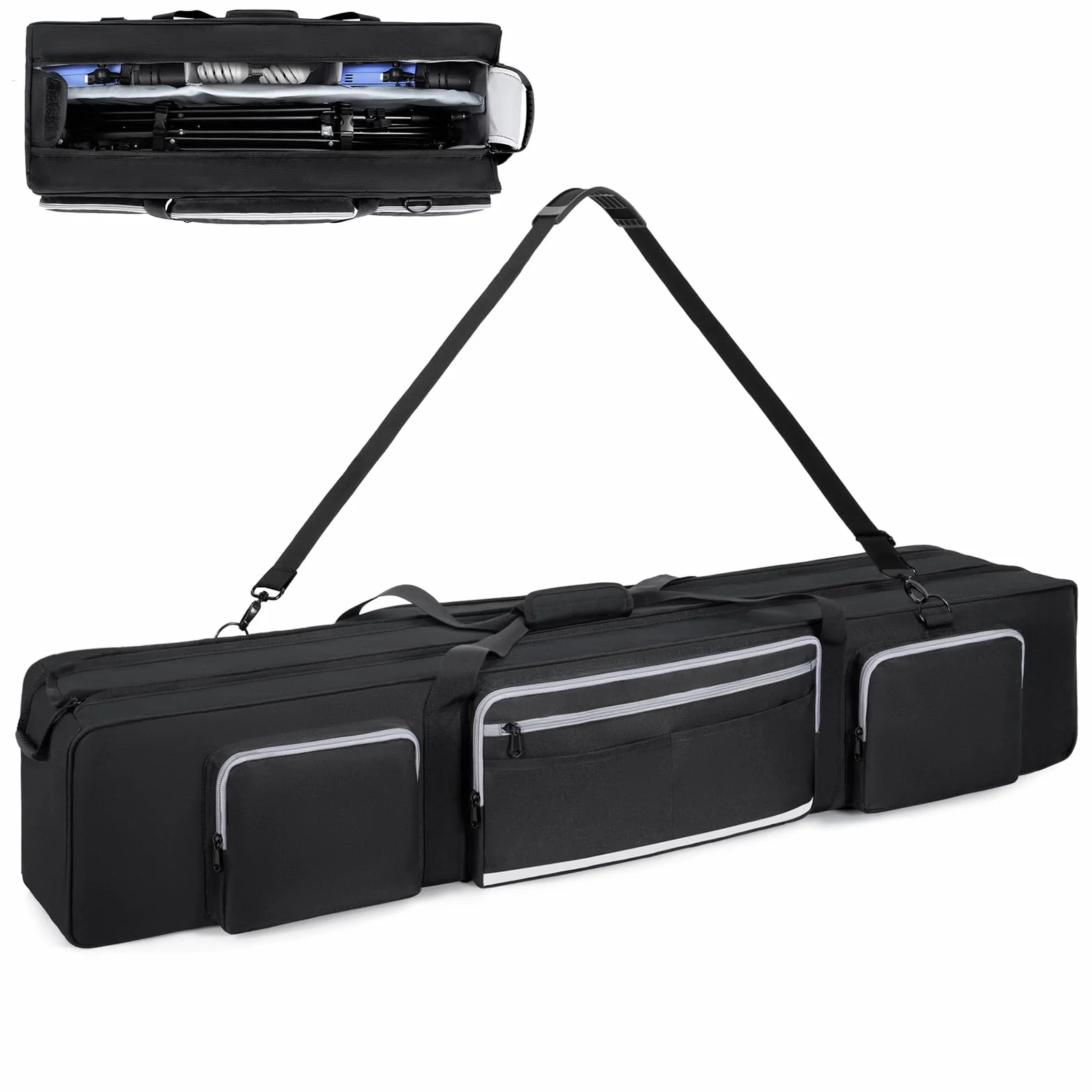 OUUTMEE 50.8" Stativtasche, Fotostativtasche mit Herausnehmbaren, Gepolsterten Trennwänden, Lichtstativtasche mit stoßfester, für Kamerastative, Einbeinstative, Lautsprecherständer und Zubehör