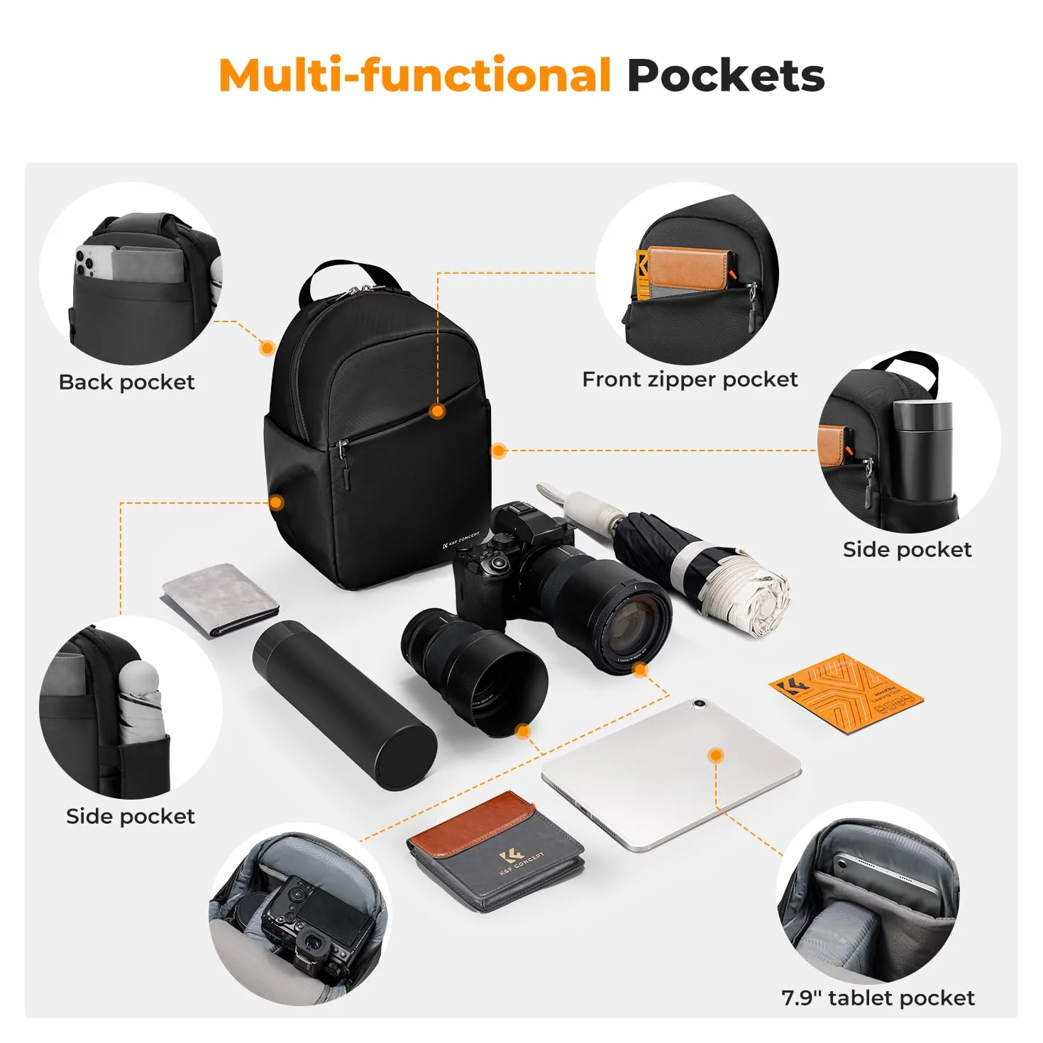 K&F CONCEPT Kameratasche, Kamera Sling Tasche Schultertasche Fotorucksack Klein, Wasserdichter Kamerarucksack, Verstellbarer Schultergurt Kamera Rucksack für DSLR/SLR Kamera Objektiv
