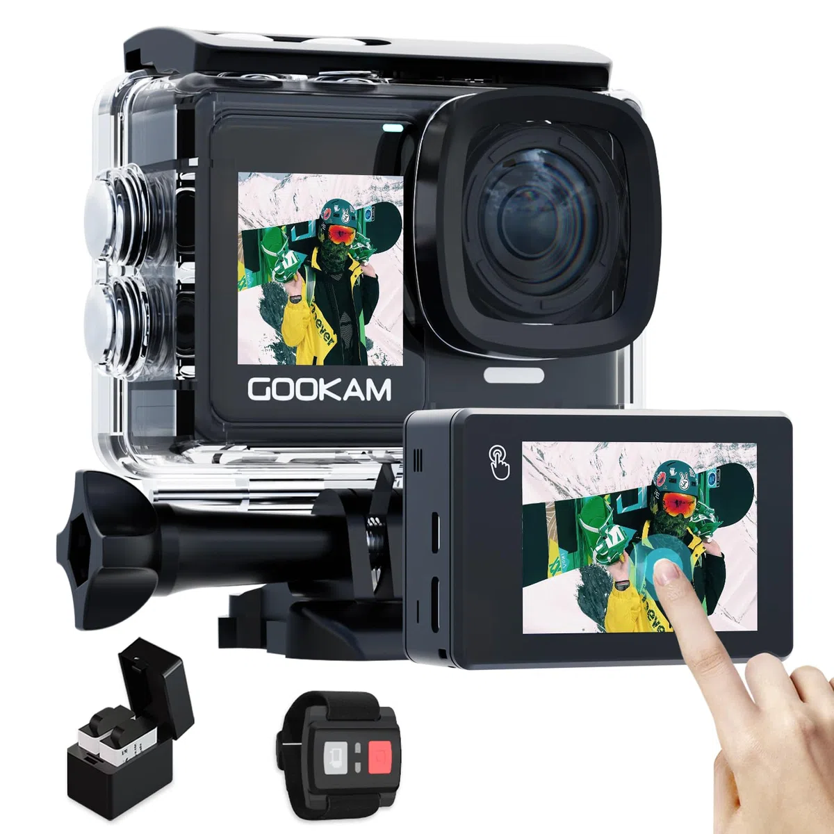 GO7 Action Cam 4K Dual Touchscreen Unterwasserkamera 40M mit 2.4G Fernbedienung EIS Anti-Shake 170° Weitwinkel WiFi tragbar Helmkamera mit Microphone 2 * 1350mAh Akkus