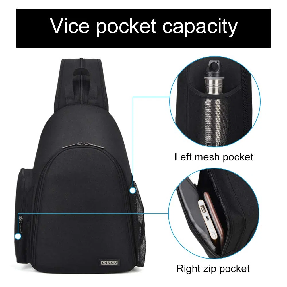 CADeN Kameratasche,Kamera-Umhängetasche,Sling Kamerarucksack, Wasserdichter Fototasche mit Stativhalterung für DSLR/SLR spiegellose Kameras（Schwarz）