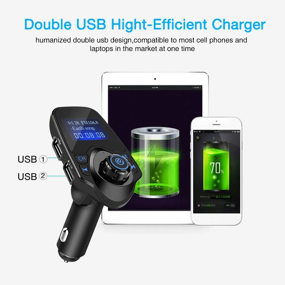 FM-Transmitter, T11 Bluetooth Wireless Freisprecheinrichtung MP3-Player FM-Transmitter USB-Ladegerät