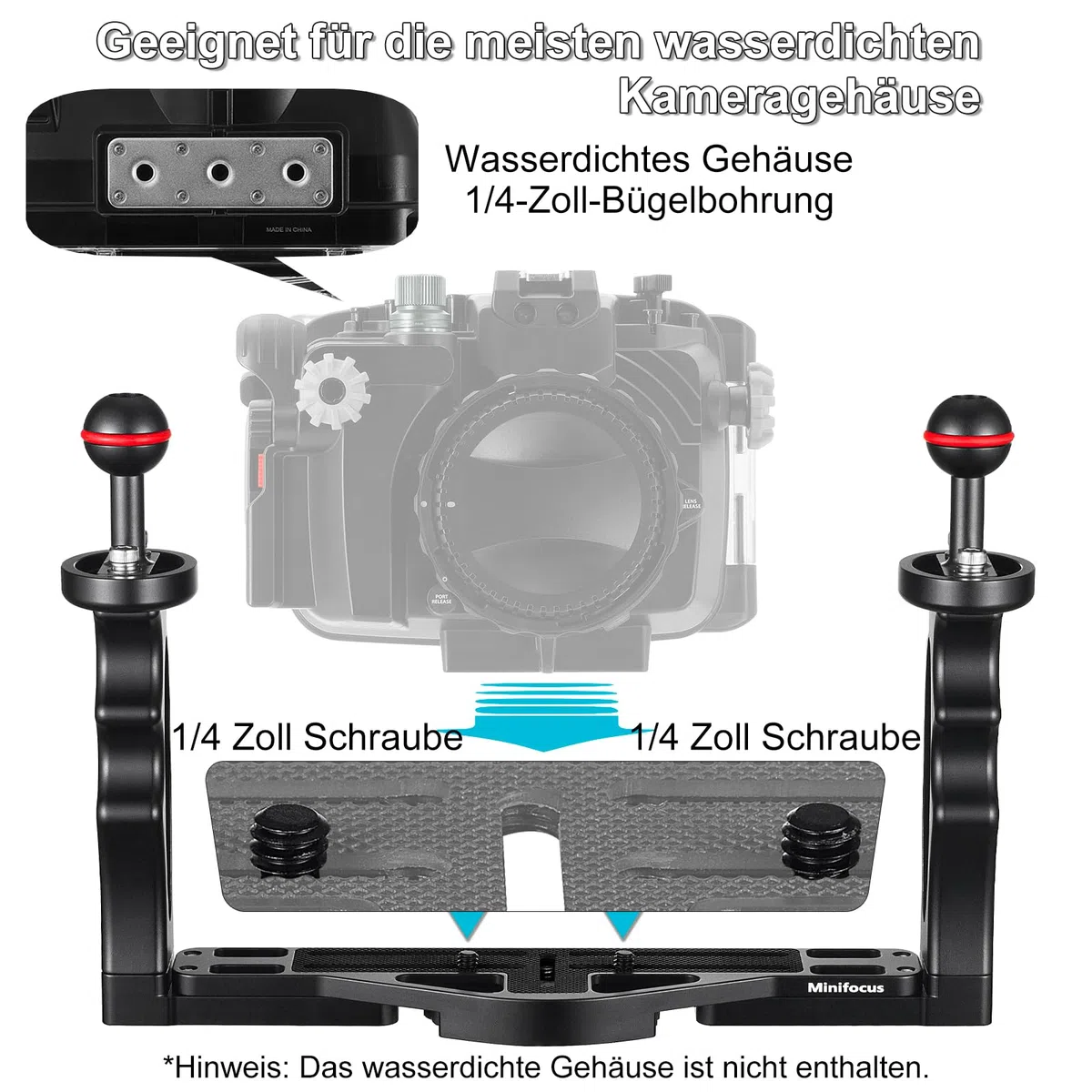 Unterwasser-Kamera Handle Tray Bracket, Dual Handle ausziehbare Aluminiumlegierung Video-Stabilisator-Halter mit 2 1-Zoll-Kugelklemme Mount für Unterwasser-Kamera tauchen Gehäuse
