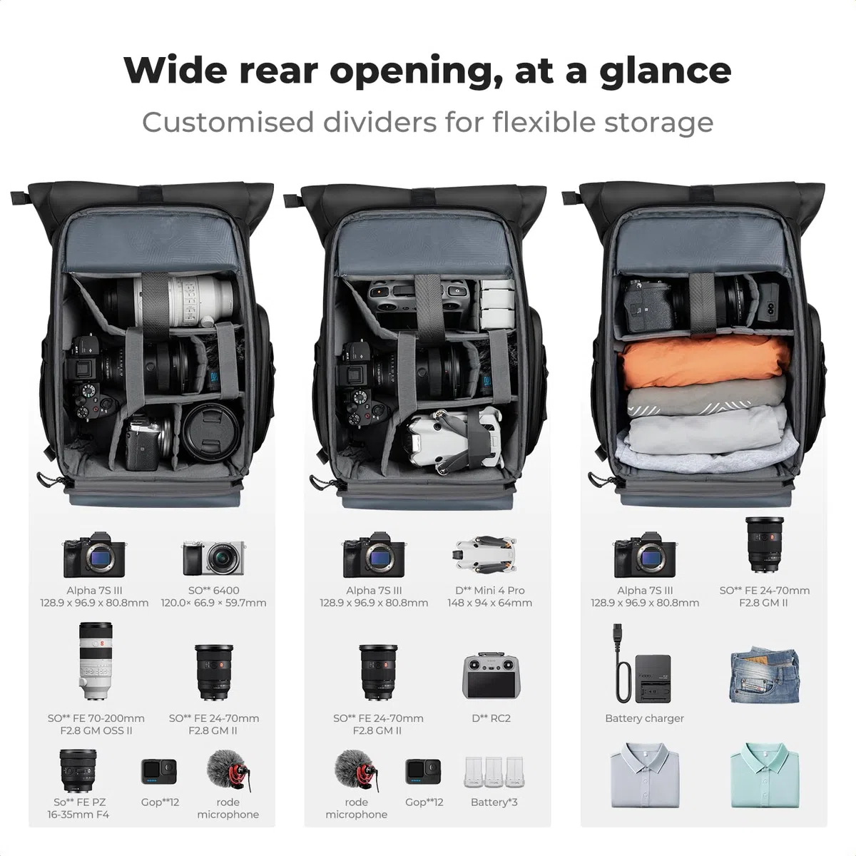 K&F CONCEPT Kamerarucksack Wasserabweisend, Fotorucksack Groß mit Erweiterbarem Volumen, Camera Backpack mit Laptopfach 15.6 Zoll für DSLR SLR Kameras