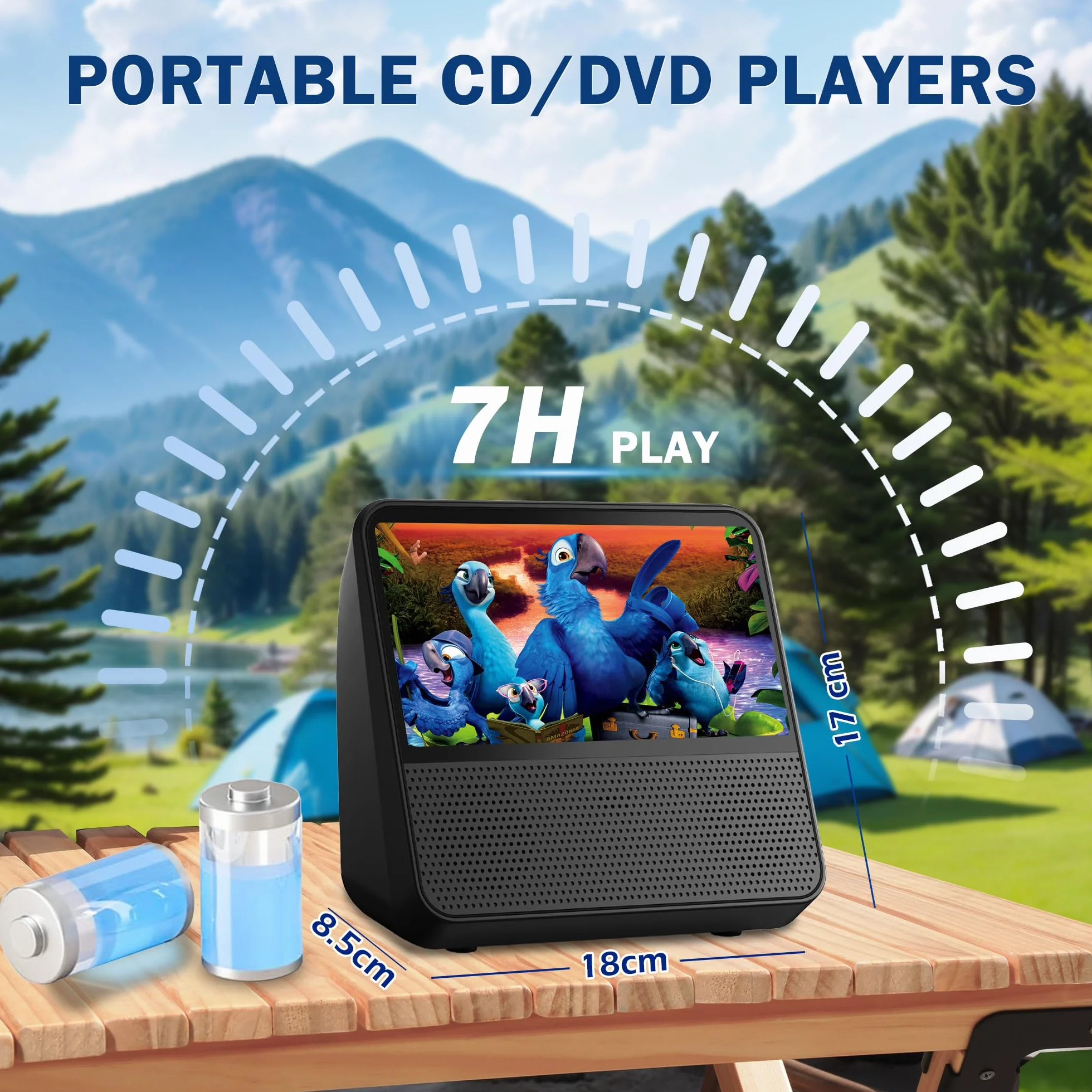 Tragbarer DVD-Player mit 7-Zoll-Bildschirm，4000mAh Akku (Laufzeit über 6 Stunden) – Bluetooth/USB/AV, Verstellbare Helligkeit, Region Free DVD Player Portable – Ideal für Fernseher, Reisen & Auto