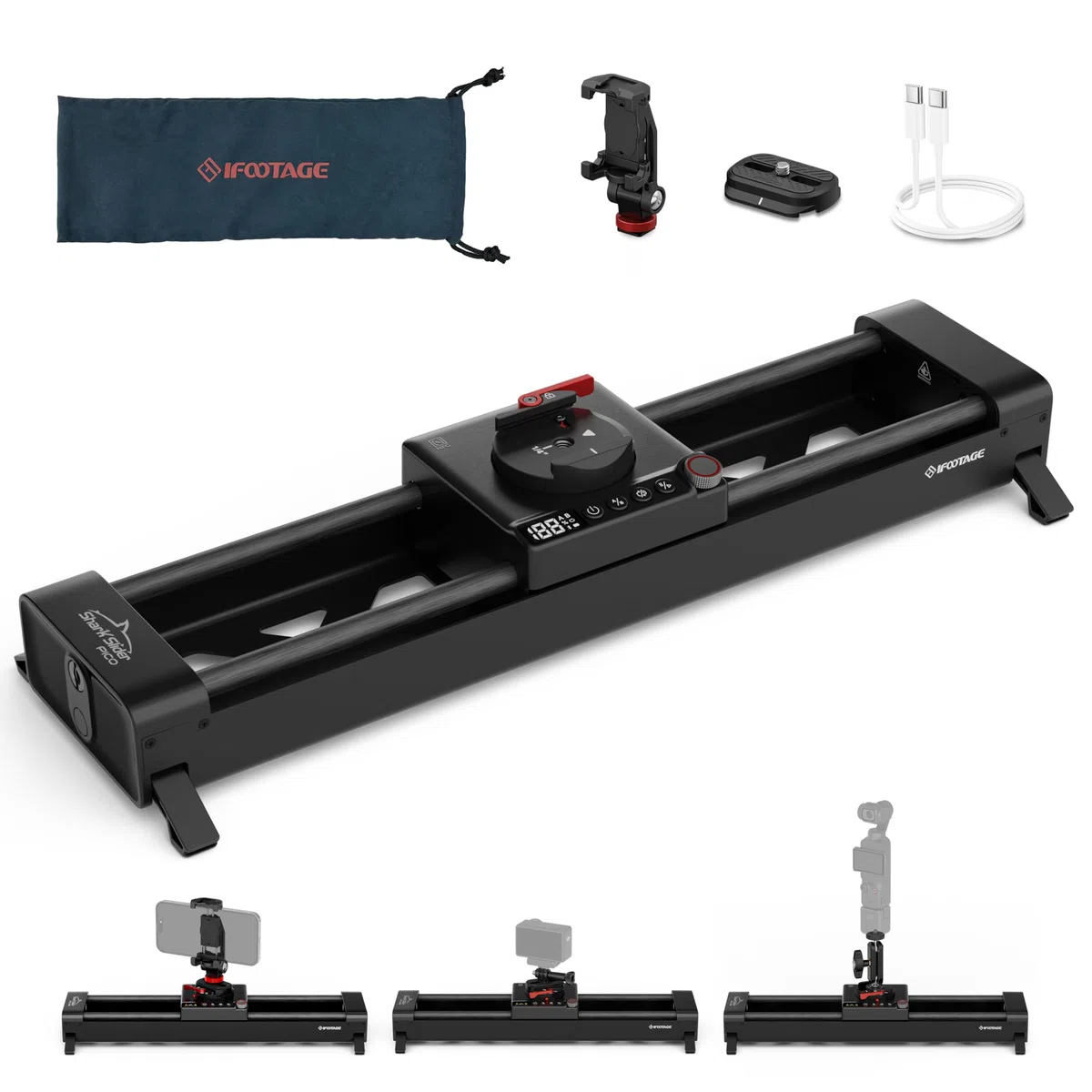 IFOOTAGE Pico Motorisierter Kameraschlitten, 2-Achs-Schlitten mit 360°-Drehung, NFC, APP-Steuerung, Zeitraffer, Stop-Motion, Kompatibel mit DJI Pocket 3/Action 5/6, für Vlog,Videoaufnahme