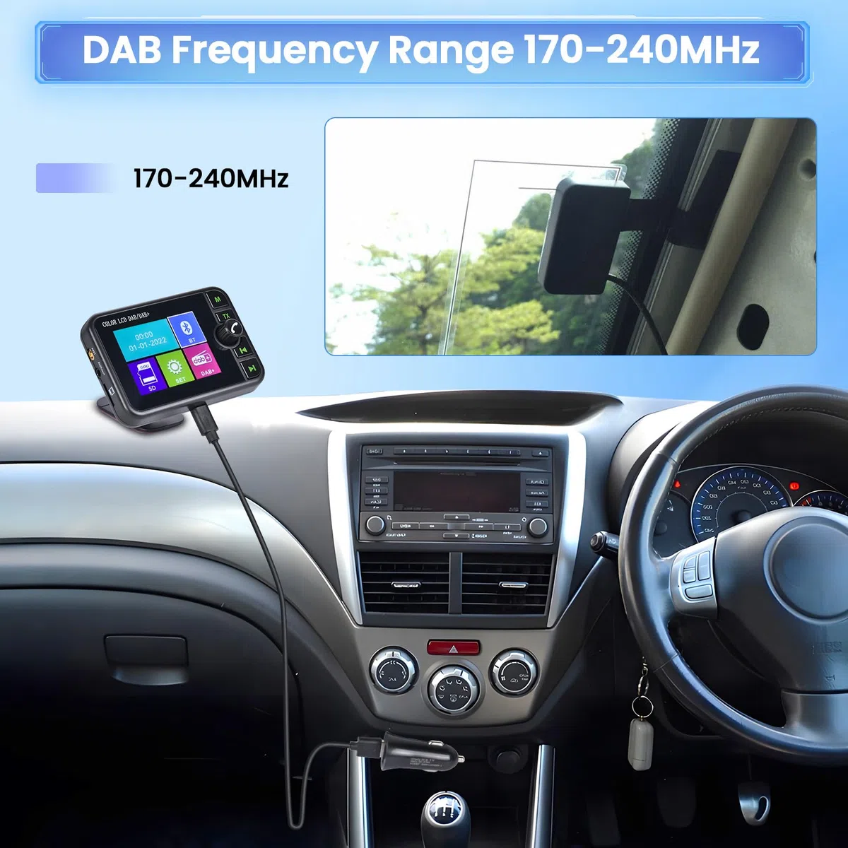 Inefala DAB+ DAB Adapter für Autoradio, 2,4 Zoll bunter LCD-Bildschirm mit Bluetooth-Freisprecheinrichtung, Dab-Sender, FM-Sender, AUX-Eingang-Ausgang, TF-Karten-Musikwiedergabe, Autoladegerät