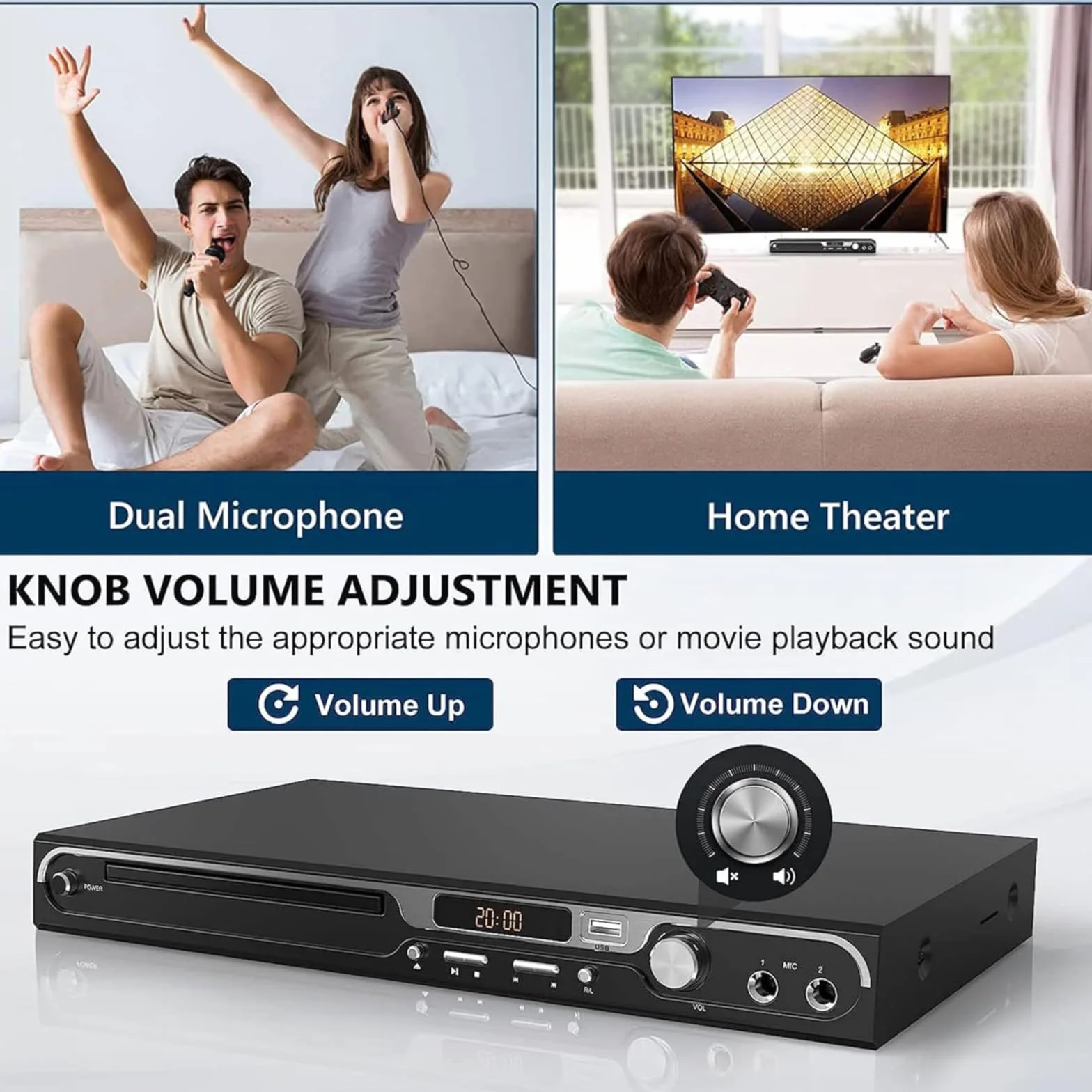 Maite 1080P HD DVD Player für TV - Region Free mit doppelten Mikrofoneingängen, USB & HDMI/AV Ausgang, Metal Tasten und Dolby Sound