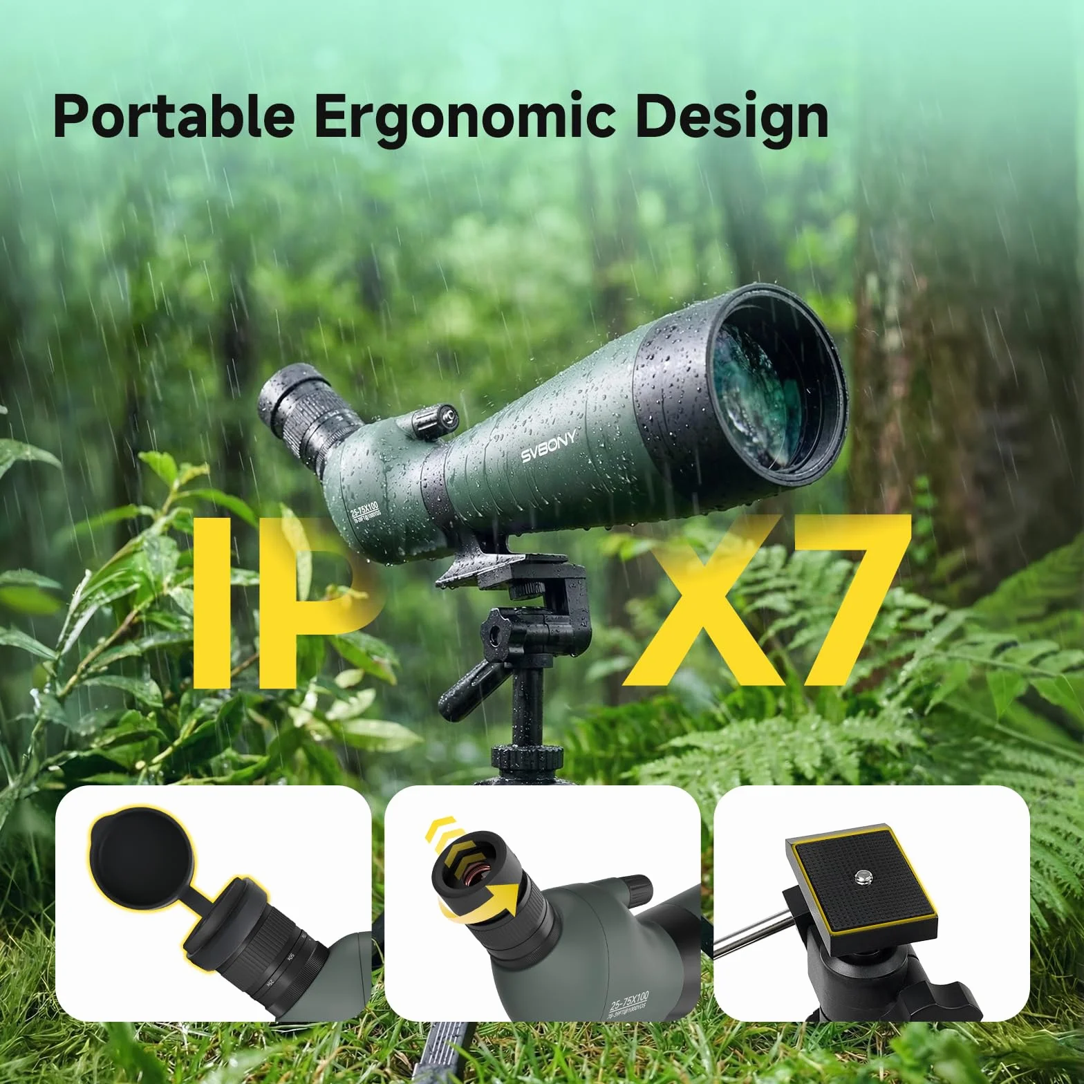 Svbony SV28 25-75x100mm Spektiv mit Stativ, Großes Sichtfeld, Helle und Klare Bilder, HD BAK4 Porro Prisma FMC, Spektive für Spektive für Sportschützen Vogelbeobachtung Wildtiere