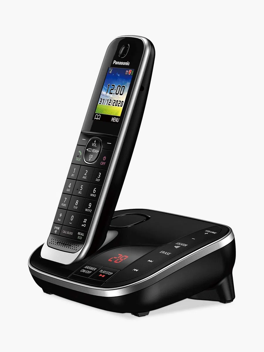 Panasonic KX TGJ424EB Festnetztelefon schnurlos, Haustelefone, Automatischer Anrufblocker, Anrufbeantworter, Farbdisplay, Vier Mobilteile schwarz