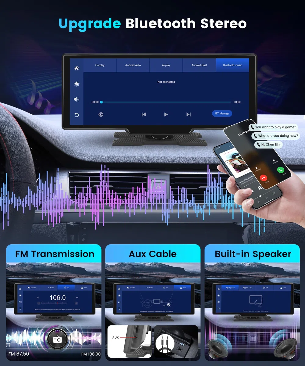 10,26-Zoll CarPlay Android Auto Autoradio, IPS-Touchscreen-Digitalempfänger fürs Auto mit Bluetooth, Navigation, Mirror Link, Auto-Player mit Siri/GOO-gle, TF/AUX-Eingang
