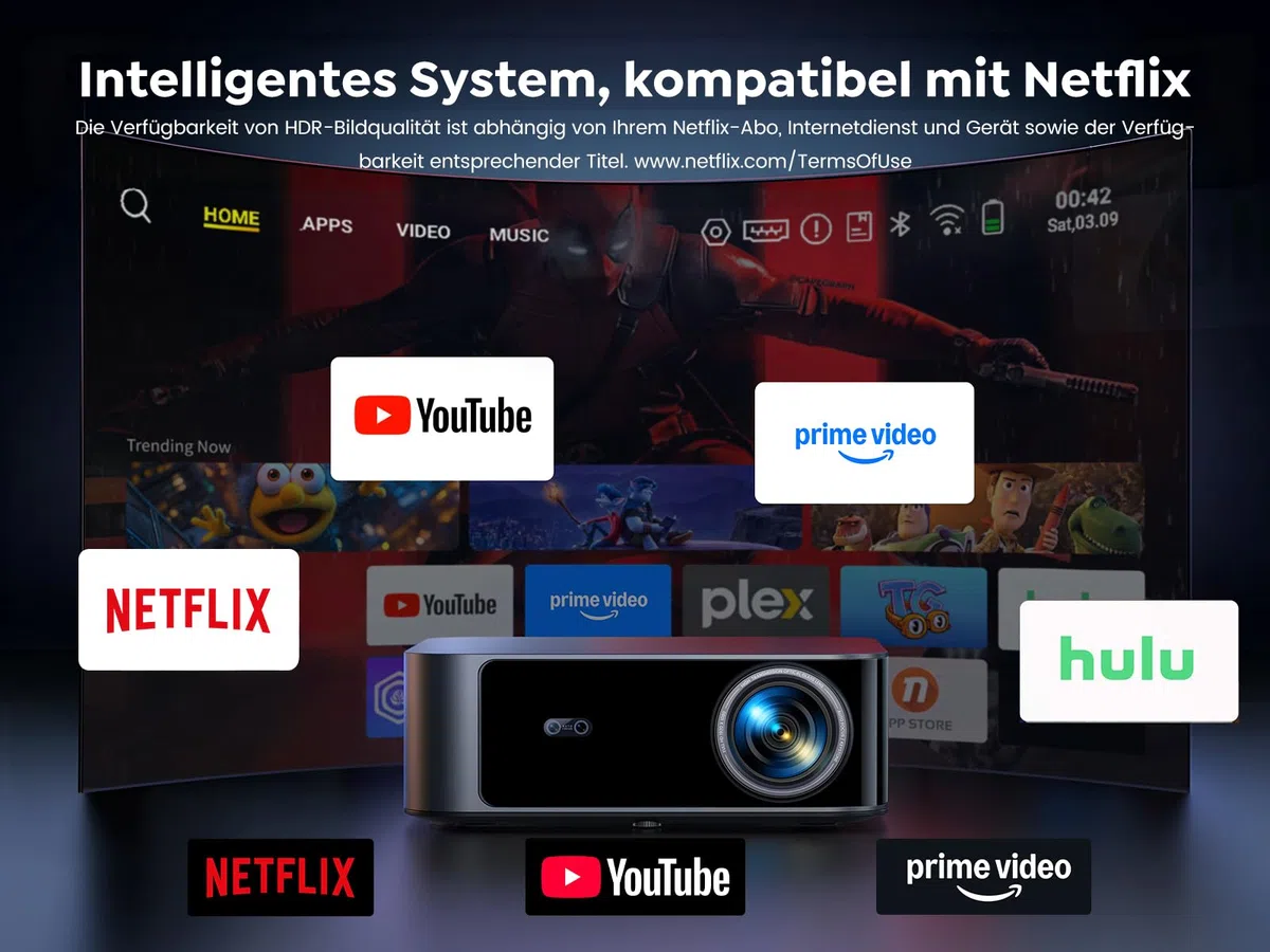 Toptro Beamer 4K 1500 ANSI Smart Beamer Heimkino 1080P Full HD Projektor mit KI-Autofokus Trapezkorrektur Bluetooth WiFi