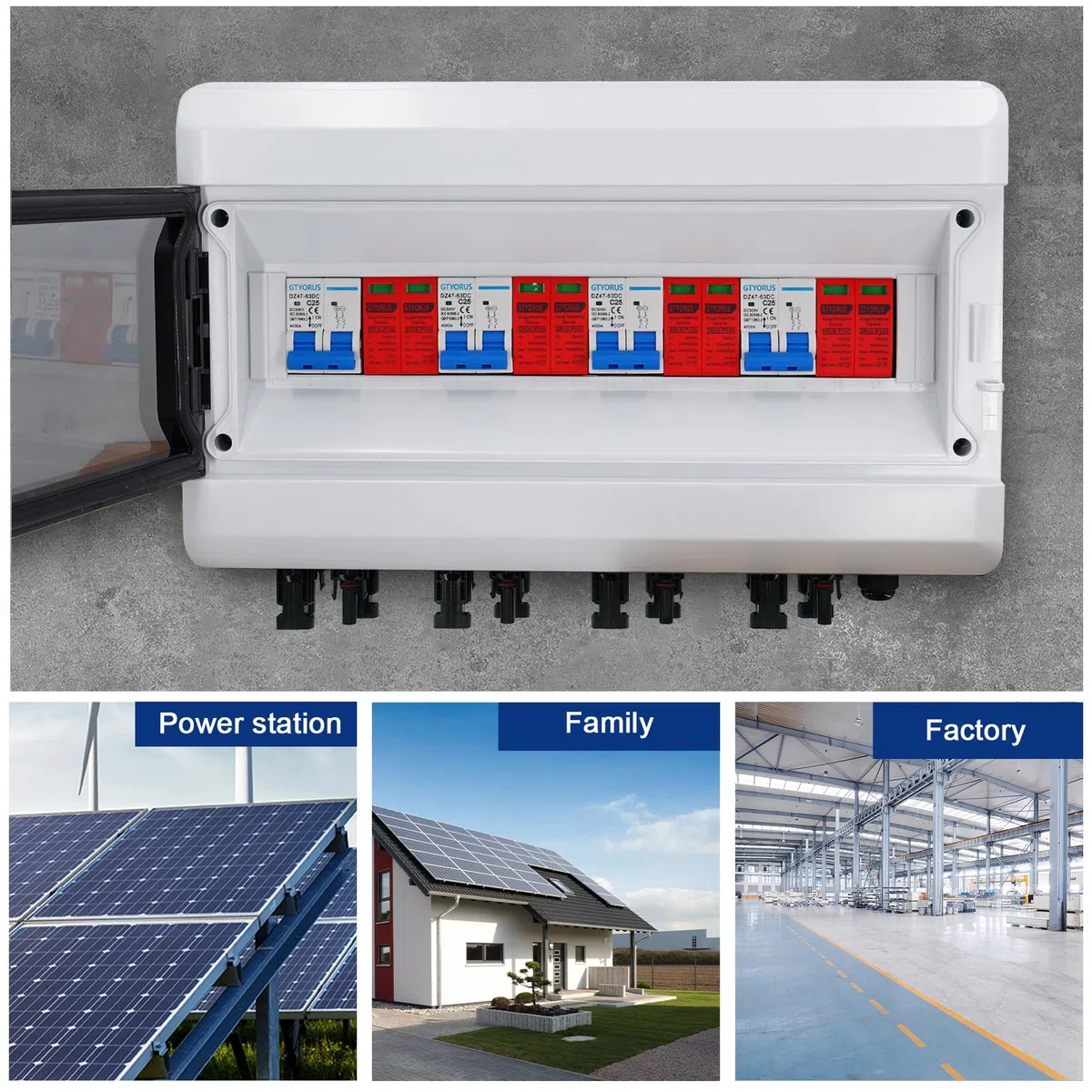 Überspannungsschutz PV DC Trennschalter Blitzschutz Leitungsschutzschalter DC 4 String 500V 25A Solar Spannungsschutz IP65 Wasserdicht Solar Anschlusskasten für Photovoltaik (4 in 4 out）