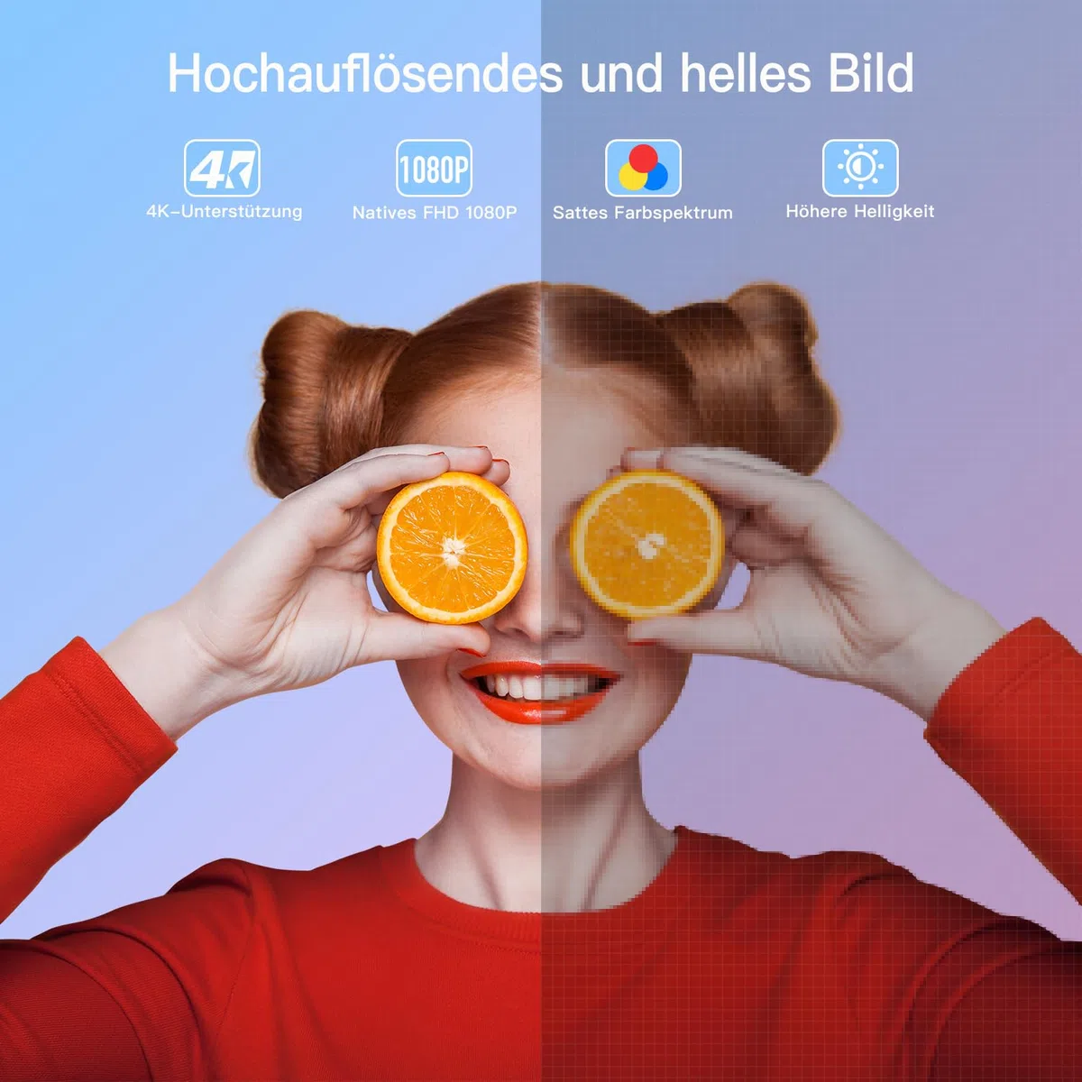[Autofokus/Trapezkorrektu] Beamer 4K unterstützt, XuanPad Nativer 1080P 6G WiFi Bluetooth Beamer, 28000L Outdoor/Heimkino Video Projektor mit Stativ für iOS/Andriod/TV Stick