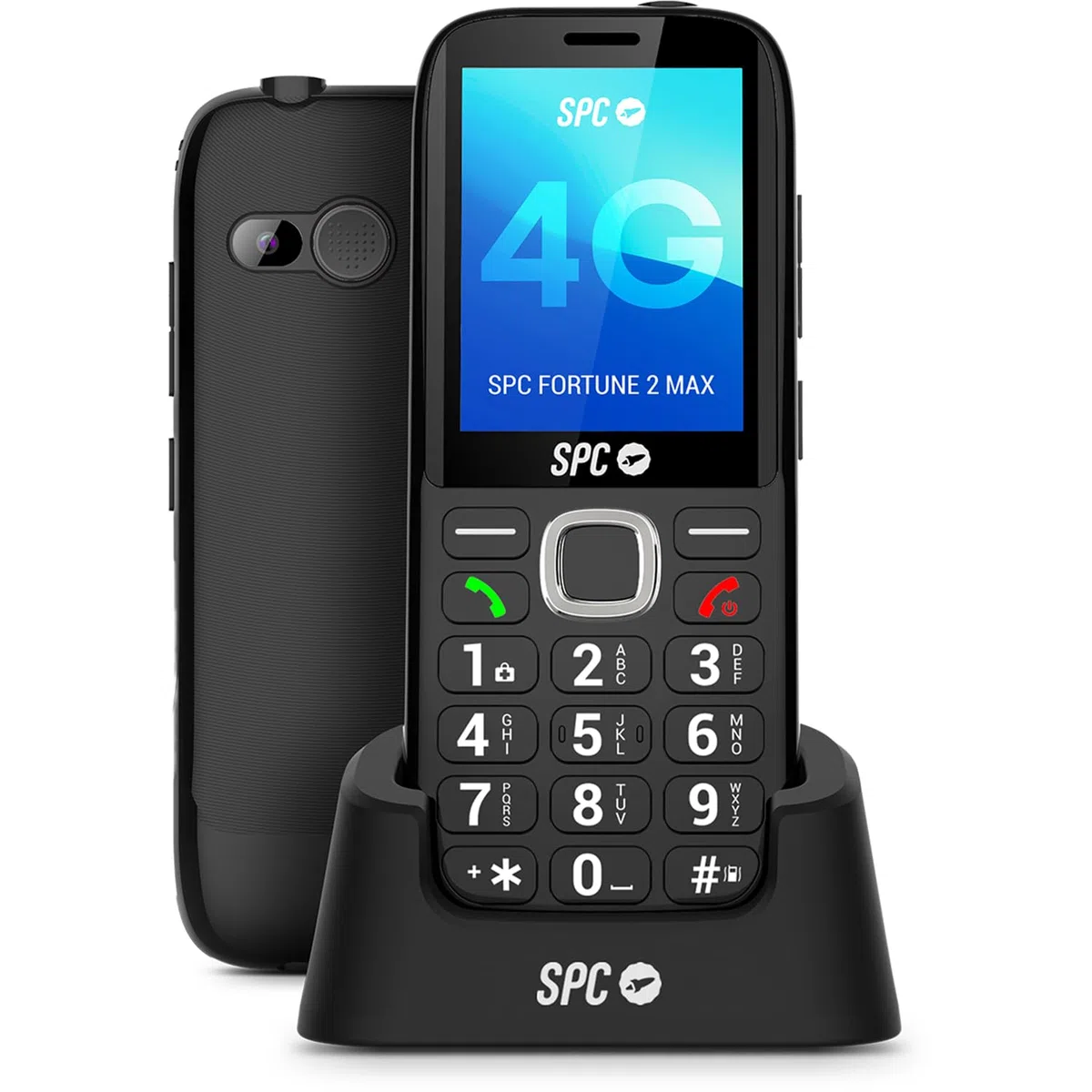 SPC Fortune 2 Max – 4G Seniorenhandy | Kratzfestes 2,4-Zoll-XL-Display, große Tasten | 104-dB-Klingelton, Ladestation | SOS-Taste, Ice-Profil, Fernkonfiguration | Akku mit bis zu 7 Tagen Laufzeit