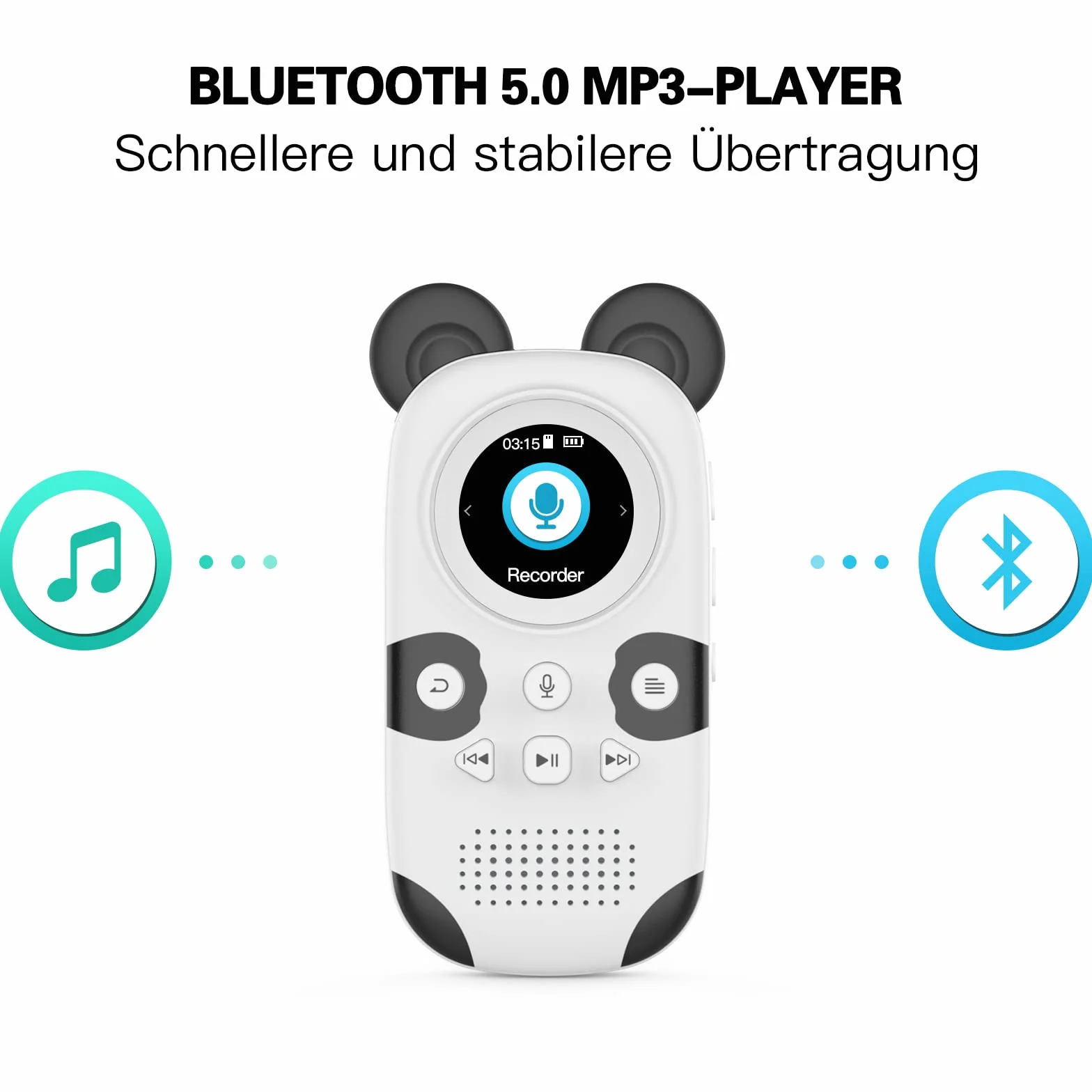 RUIZU 64GB MP3 Player Kinder Bluetooth 5.0 mit kopfhörer Lautsprecher Unterstützt UKW-Radio, Wecker, EIN-Tasten-Aufnahme, Stoppuhrfunktion