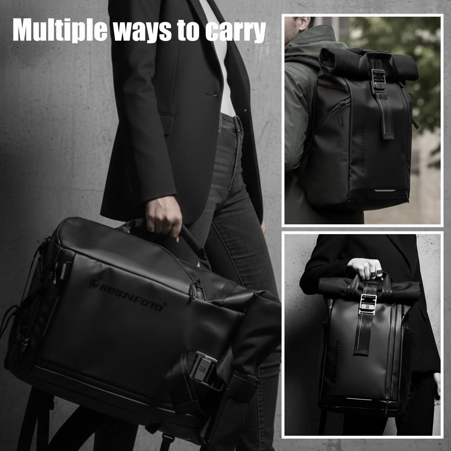 Besnfoto Kamerarucksack Wasserdicht, Fototasche Kameratasche für DSLR SLR spiegellose Kamera mit Laptopfach Stativhalter große Kapazität für Wandern Reisen Herren