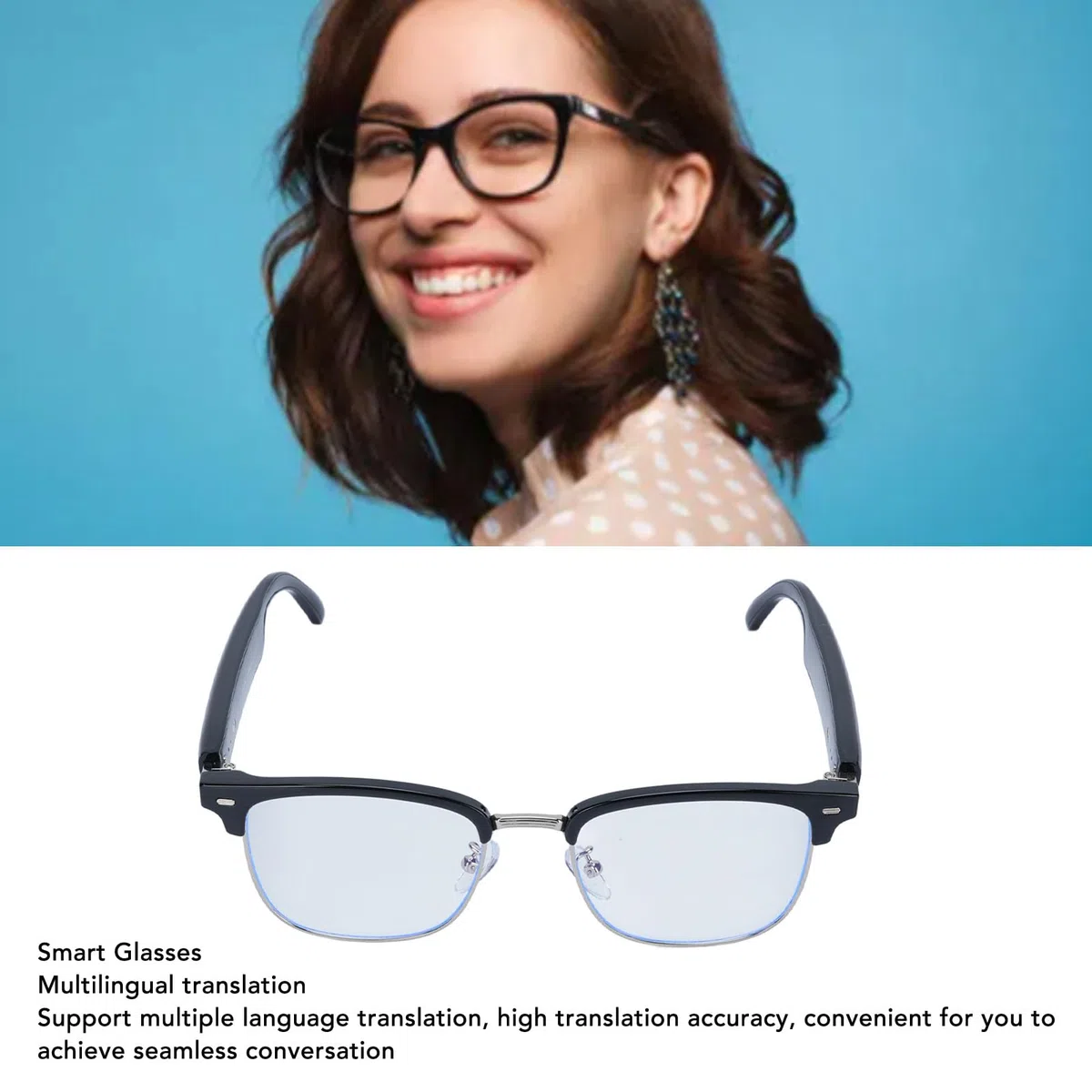 KI Smart Glasses mit Echtzeit-Videobersetzung, integriertem Mikrofon und Lautsprecher, Blaulichtfilter, mehrsprachige Übersetzungsbrille für Musik, Anrufe und Reisen