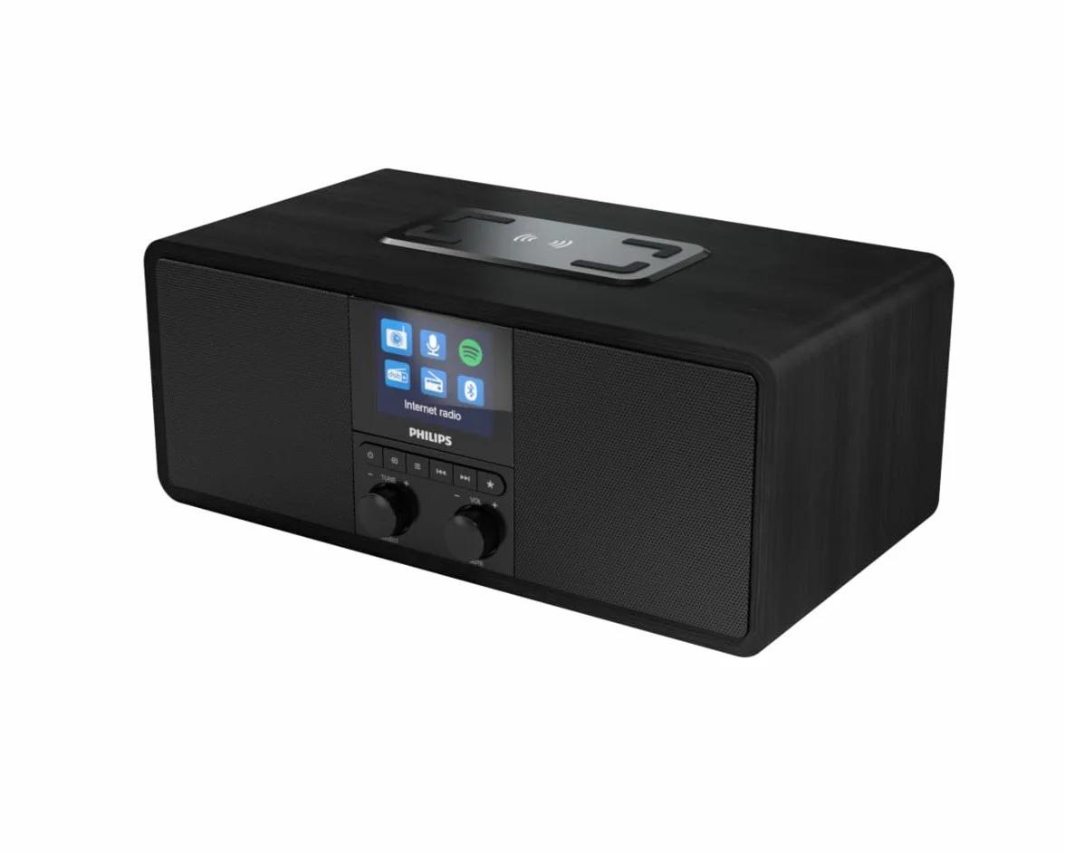 Philips R8805/10 Internetradio mit DAB+ & UKW | Spotify Connect & Bluetooth Streaming | Kabelloses Qi-Ladepad & USB-Anschluss | Wecker & Sleeptimer
