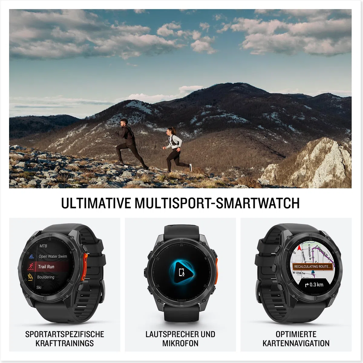 Garmin fēnix 8 47mm Multisport-Smartwatch AMOLED Touchdisplay 16 Tage Akkulaufzeit TOPO-Karten EKG